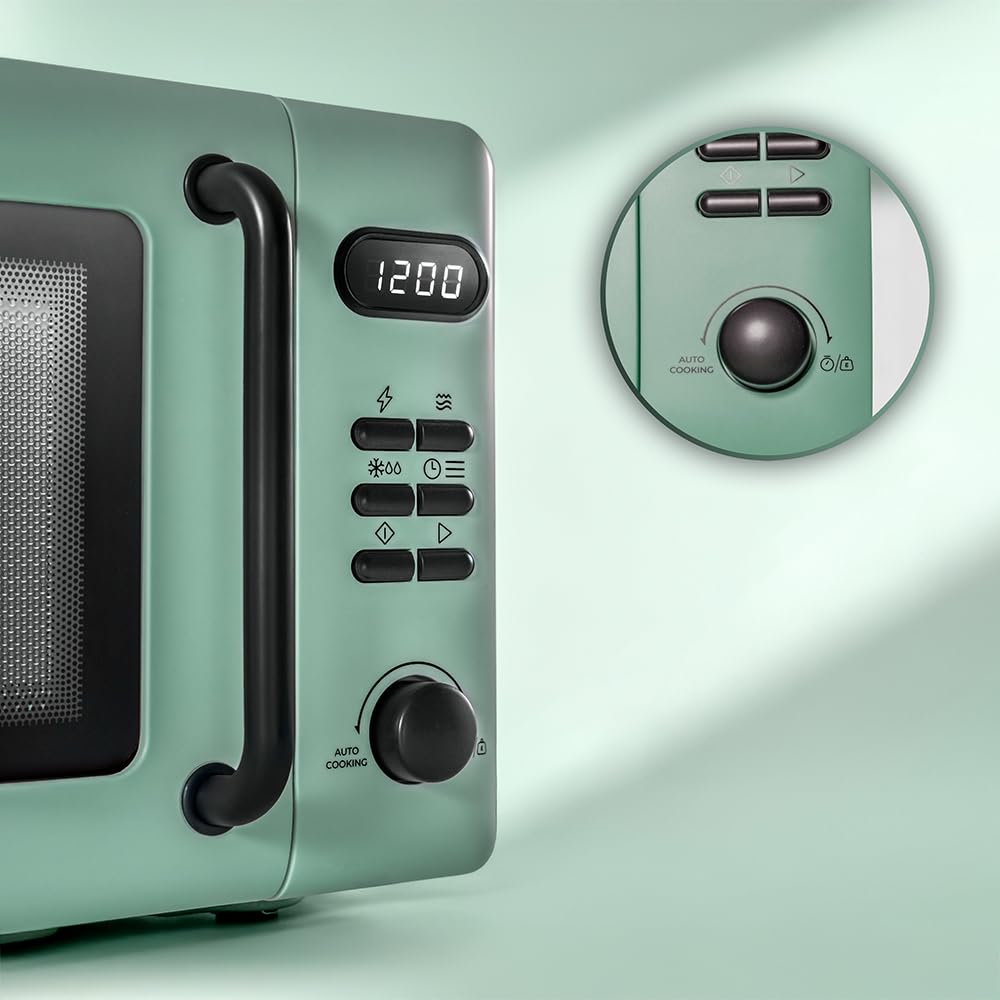 Cecotec Microondas Digital con Grill de 20L Proclean 5110 Green. 700W en 6 Niveles y Grilll de 800W, Modo Descongelación, Señal Fin de Cocción, Lámpara Interior, Temporizador 30mins, Diseño en Verde