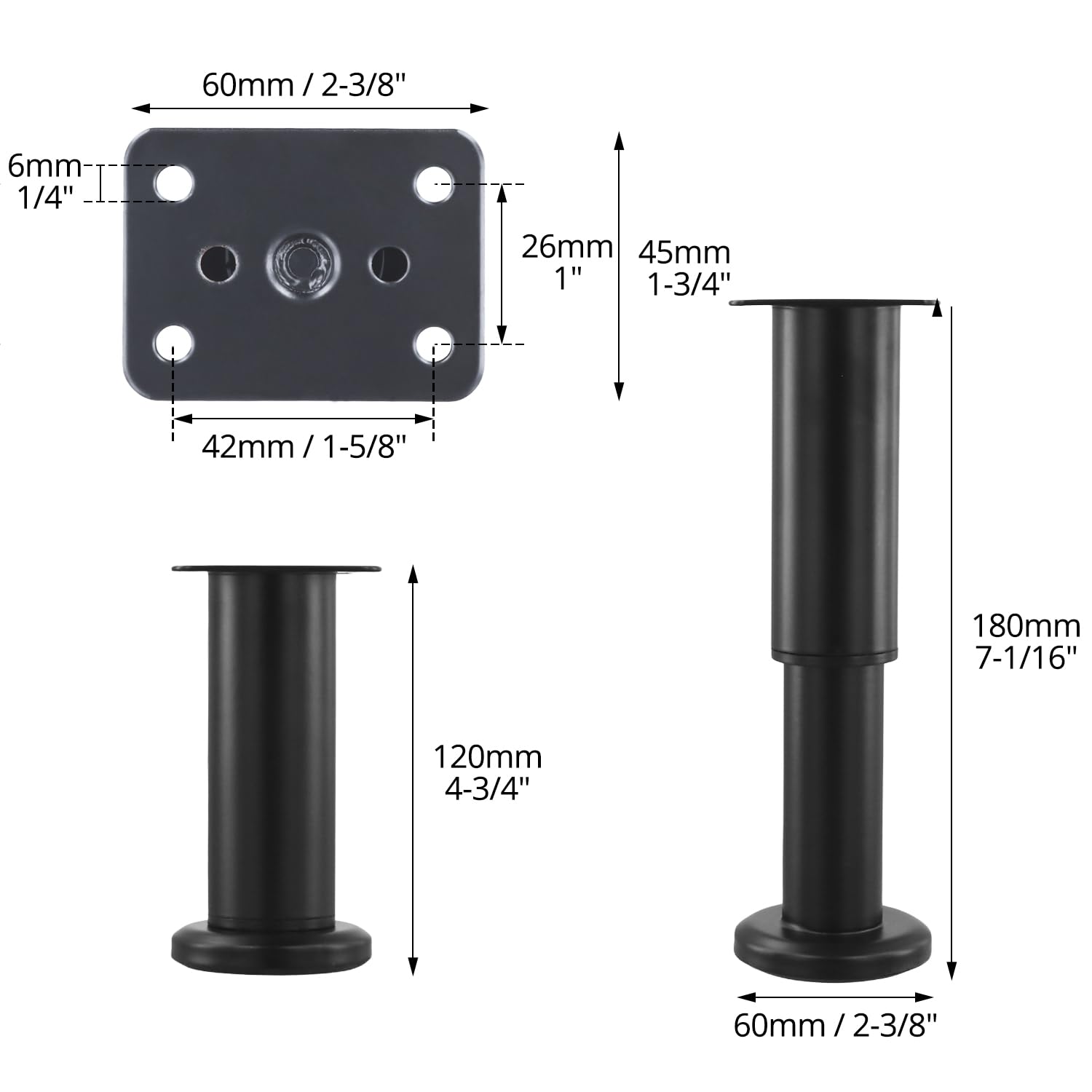 QWORK® 4 pieces adjustable furniture feet set 12cm-18cm, cold-rolled steel, including screws, for TV cabinet cabinet, sofa - Image 2