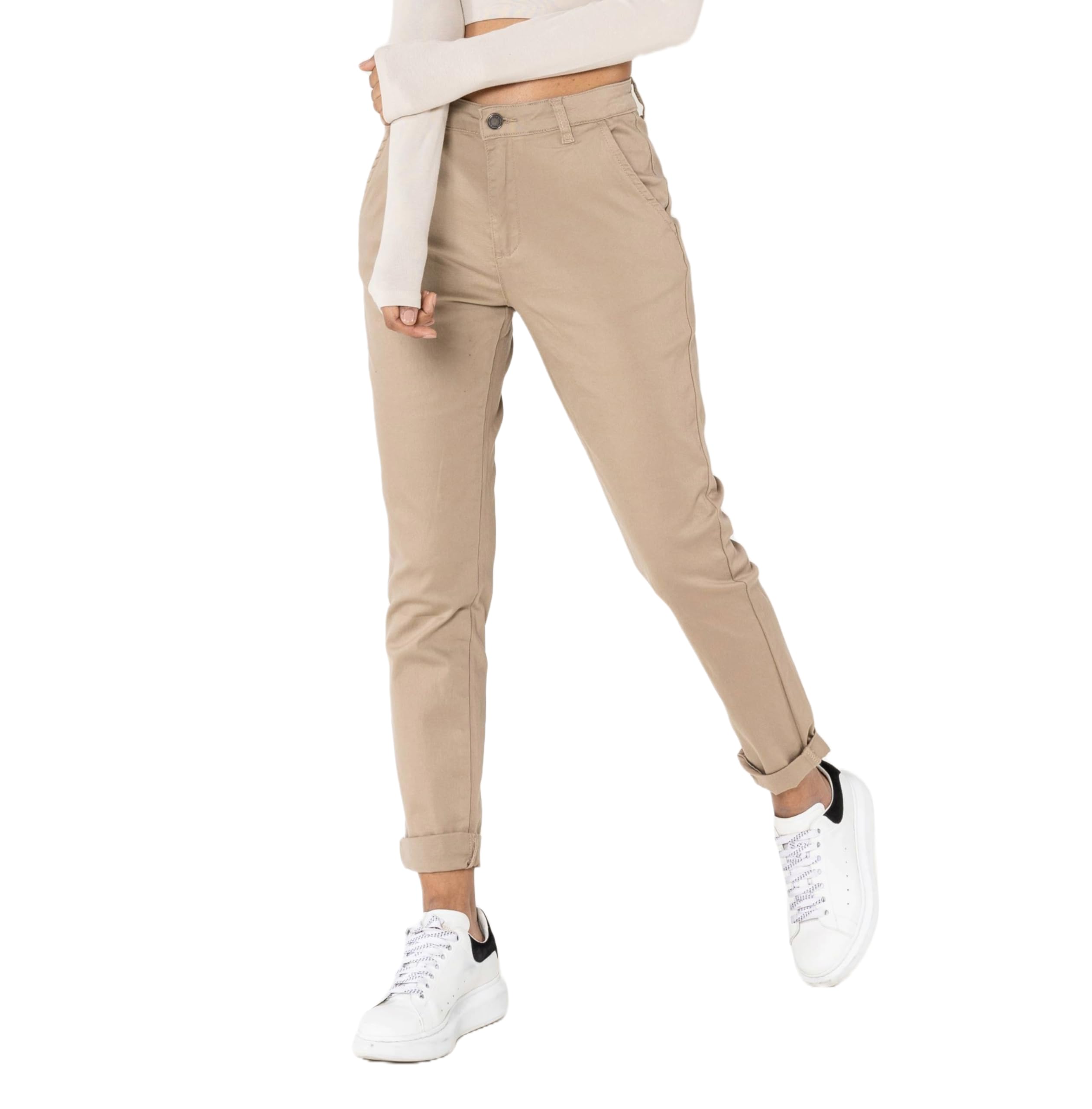 Nina Carter J250 Pantalon Chino pour Femme Confortable Taille Haute Coupe ajustée en Coton Stretch Élégant