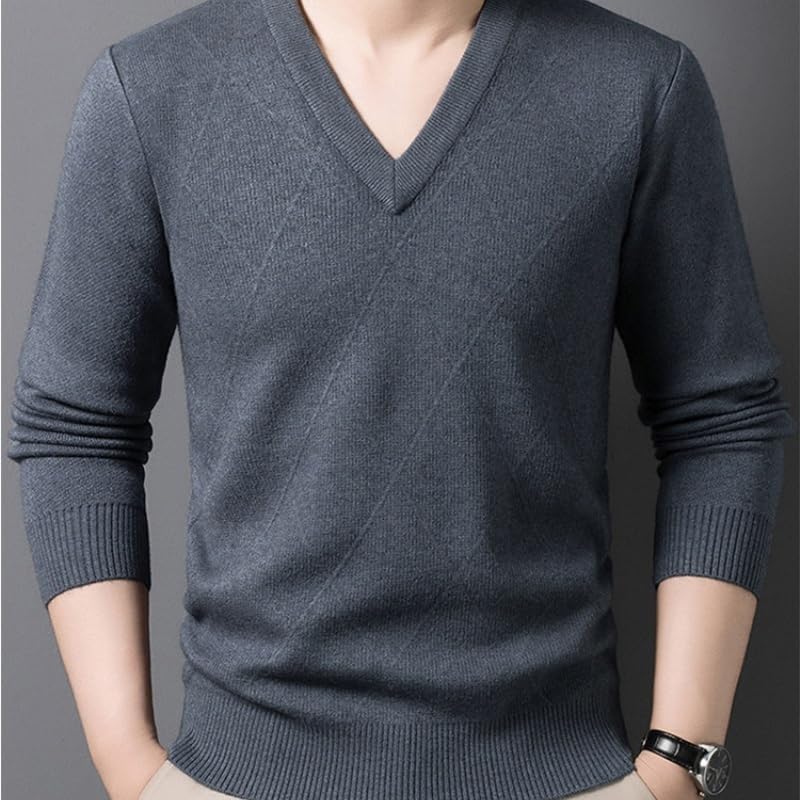 V-Neck Solid Color Knitted Sweater Long Sleeved Casual Pullover Base Men's Business Sweaters