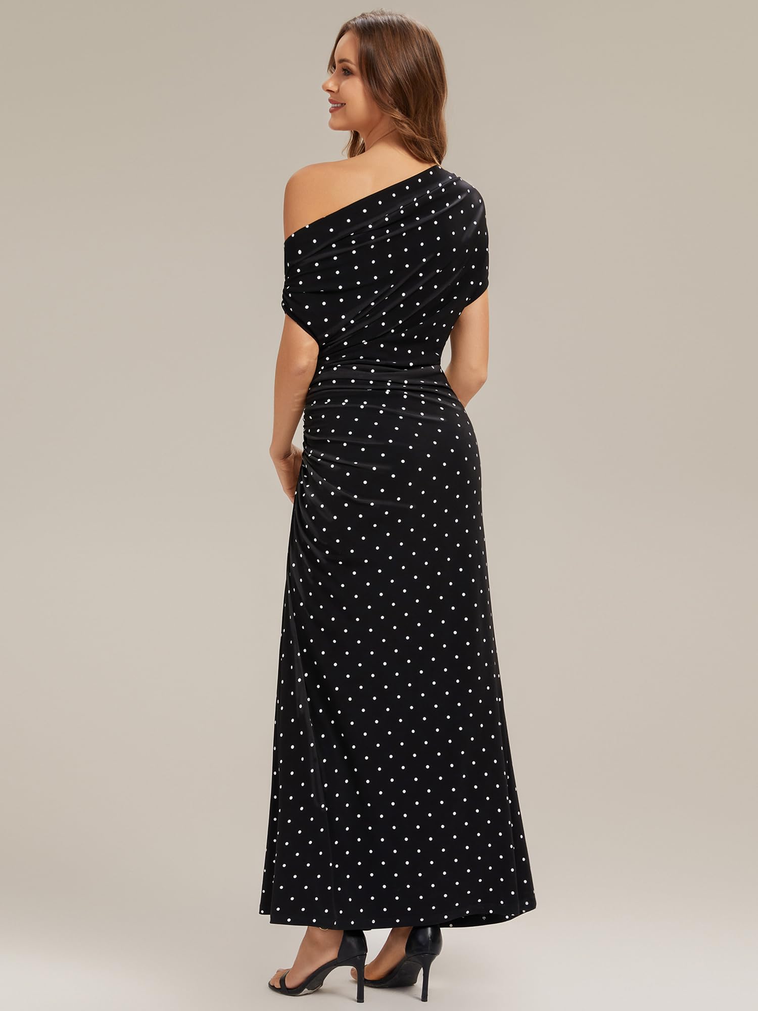 Ever-Pretty Vestito Donna Elegante Collo Asimmetrico Maniche Corte Maglieria Maxi Linea Dritta EG02733