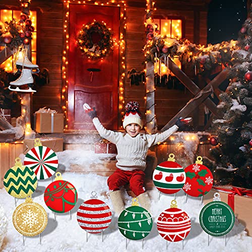 10 Pieces Large Christmas Balls Yard Signs Christmas Yard Signs Lawn Decorations Christmas Plastic Ornaments With 20 Stakes For Outdoor Decorations (Classic Style) #TOP2