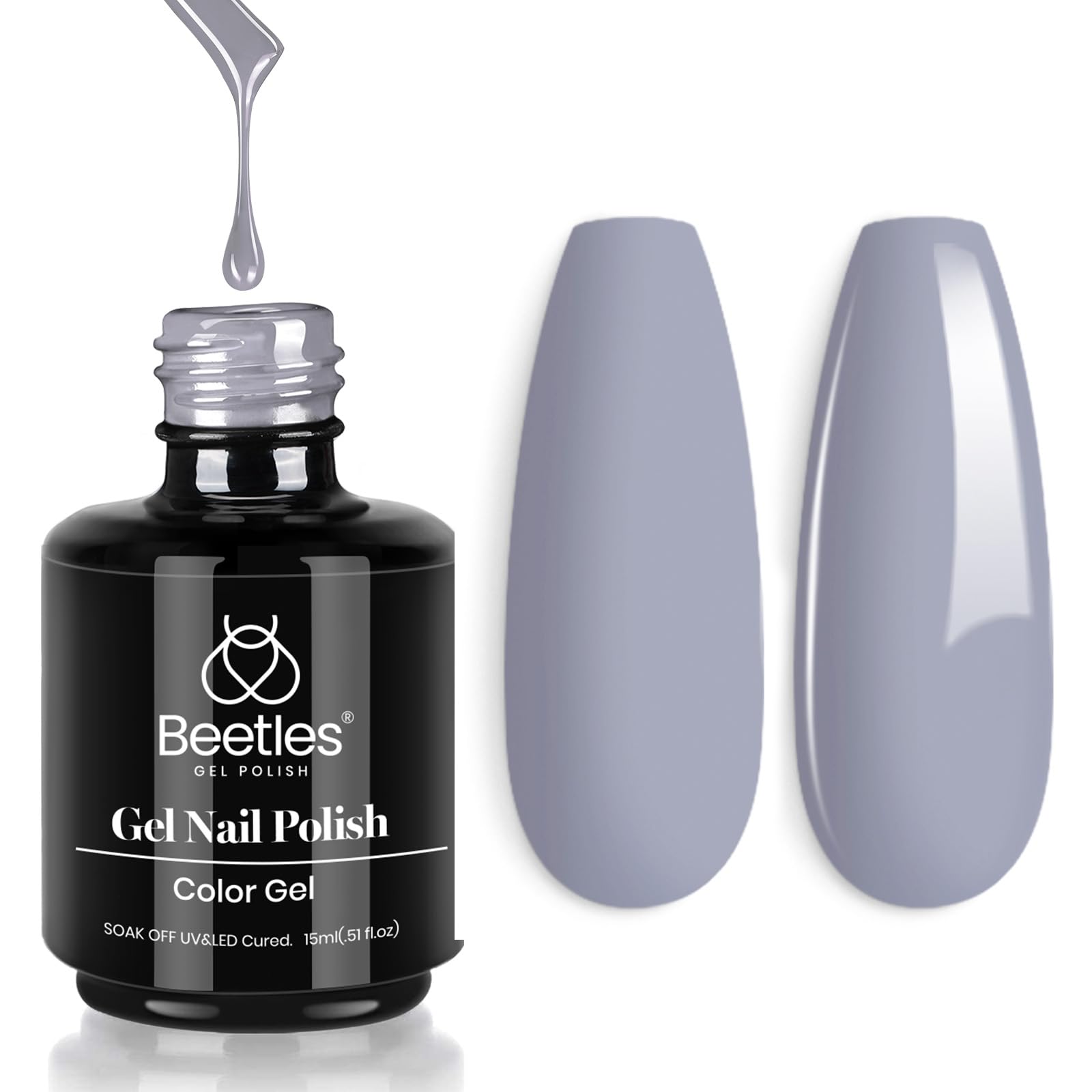Beetles Gray Gel Nail Polish, 15ml Fall Grey Gel Polish Soak Off UV LED Nail Lamp Nail Art Manicure Salon DIY Home 0.5Oz Nail Polish for Women