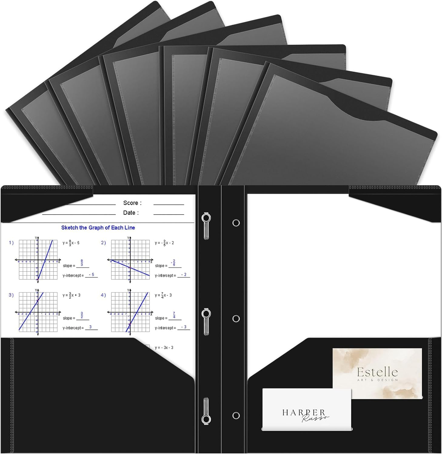 BAOFALI 10 Pack A4 Pocket Plastic Folder 2 Pockets and 3 Prongs 2 Card Slots, Durable, Tear-Resistant Heavy Duty Pocket Folders with Prongs, Colored Prong Folders for Schoolwork & Officer(Black)