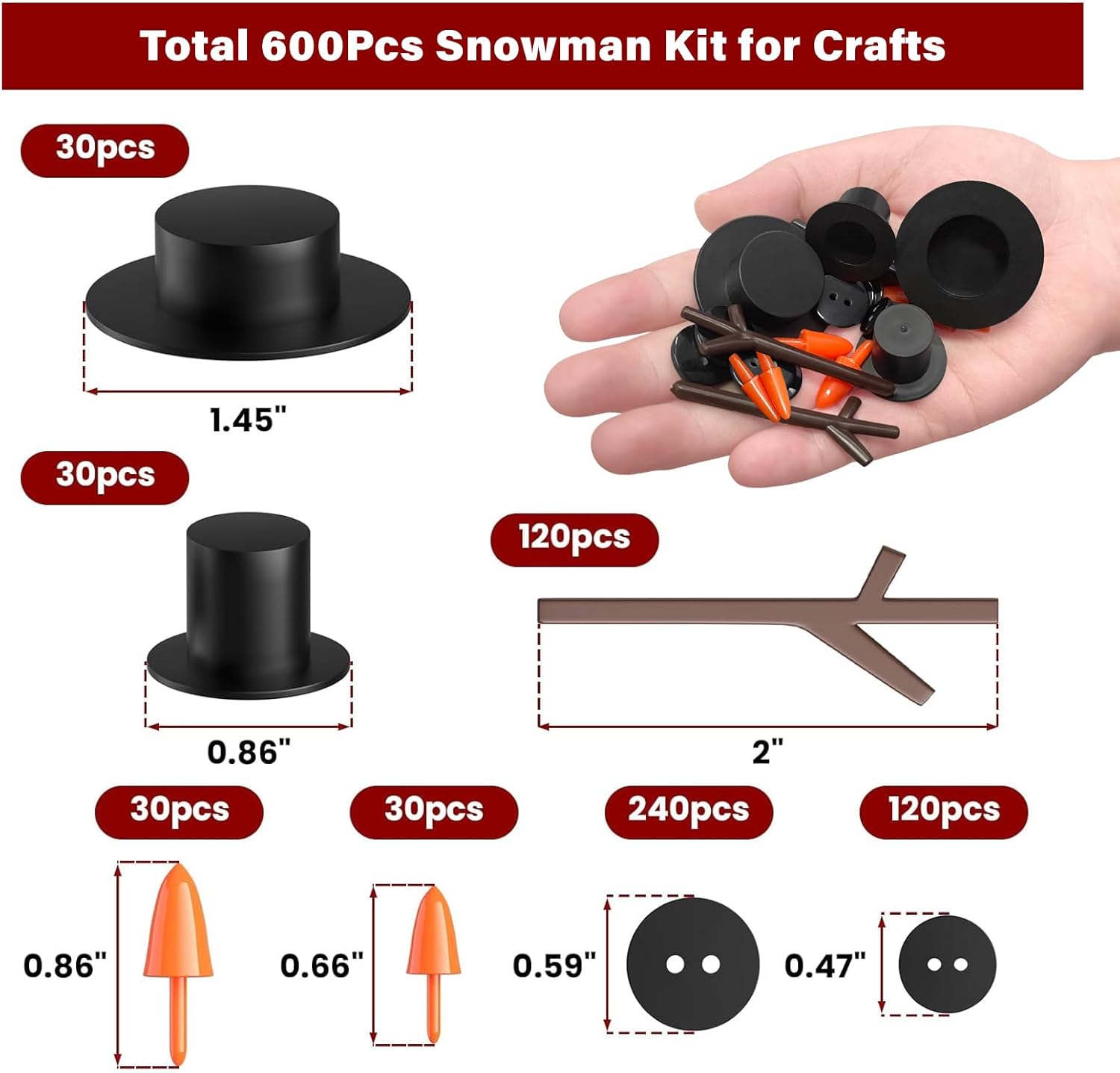 Outivity Snowman Craft Kit for Kids 600 PCS Winter DIY Crafts, Classroom Activities & Party Supplies with Hats, Buttons, Carrot Noses & Arms