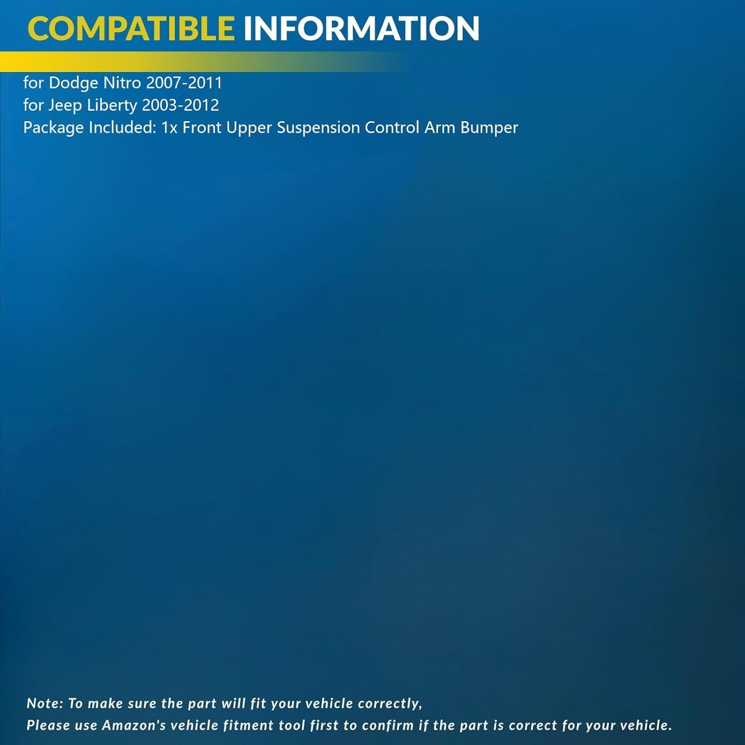 Front Upper Suspension Control Arm Bumper Replacement for Jeep Liberty 2.4L 2003-2005, for Liberty 2.8L 2005 2006, for Liberty 3.7L 2003-2012, for Dodge Nitro 3.7L 4.0L 2007-2011