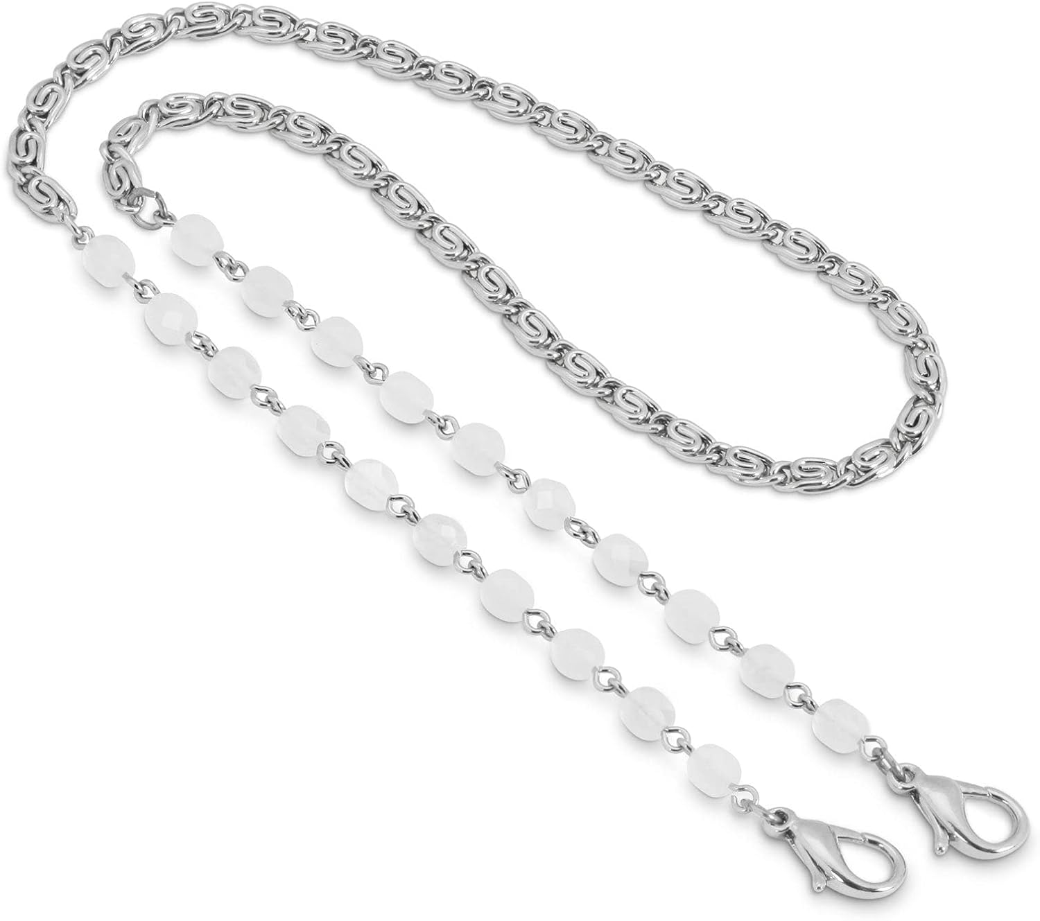 1928 Jewelry Silvertone Beaded Face Mask Chain Necklace for Women Holder 22 Inch
