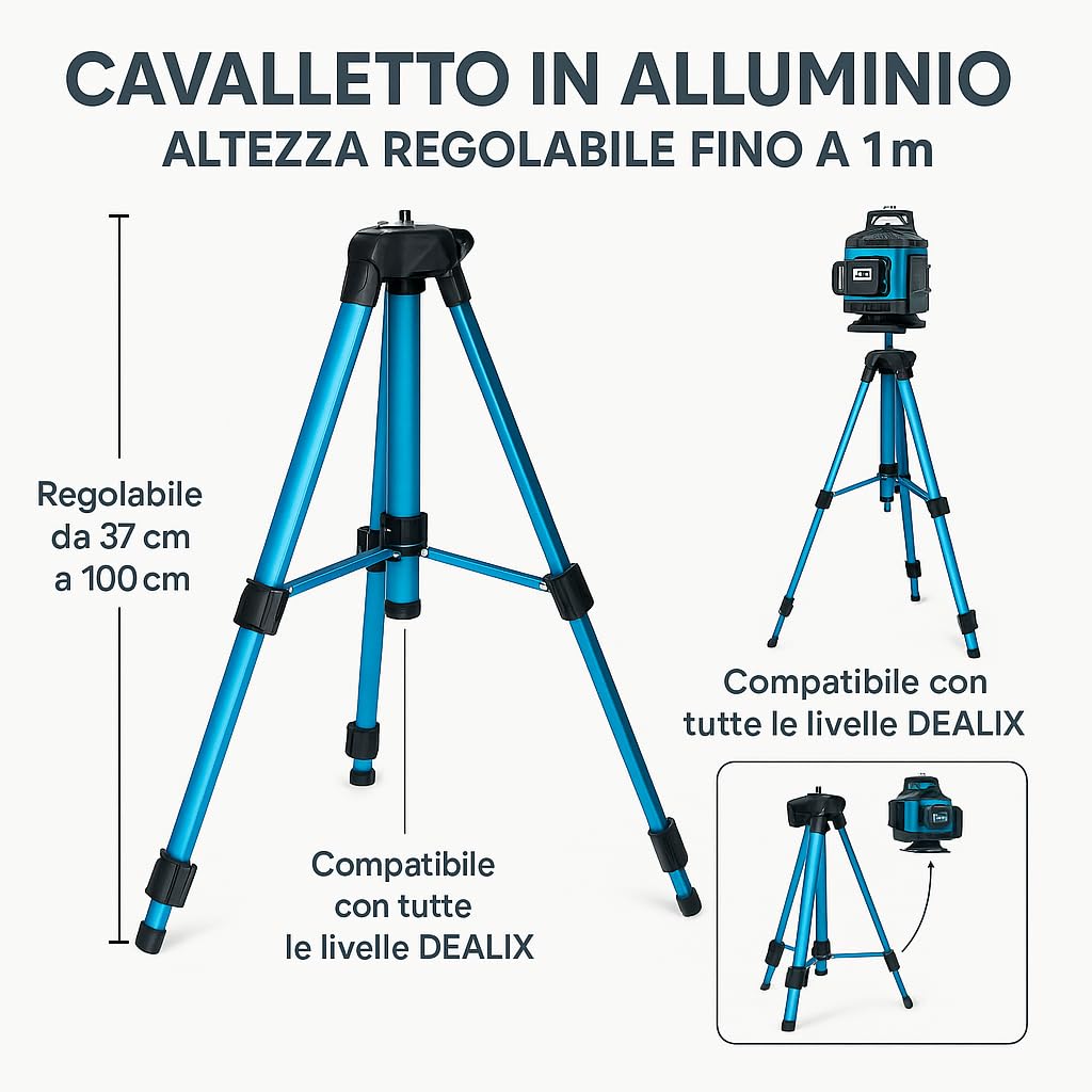 Livella Laser 16 Linee Verde 4x360° Dealix con Cavalletto 1 m, Staffa Magnetica, Base a 3 Punte – Kit Autolivellante Professionale per Edilizia, Cartongesso, Piastrellisti, Pareti, Controsoffitti