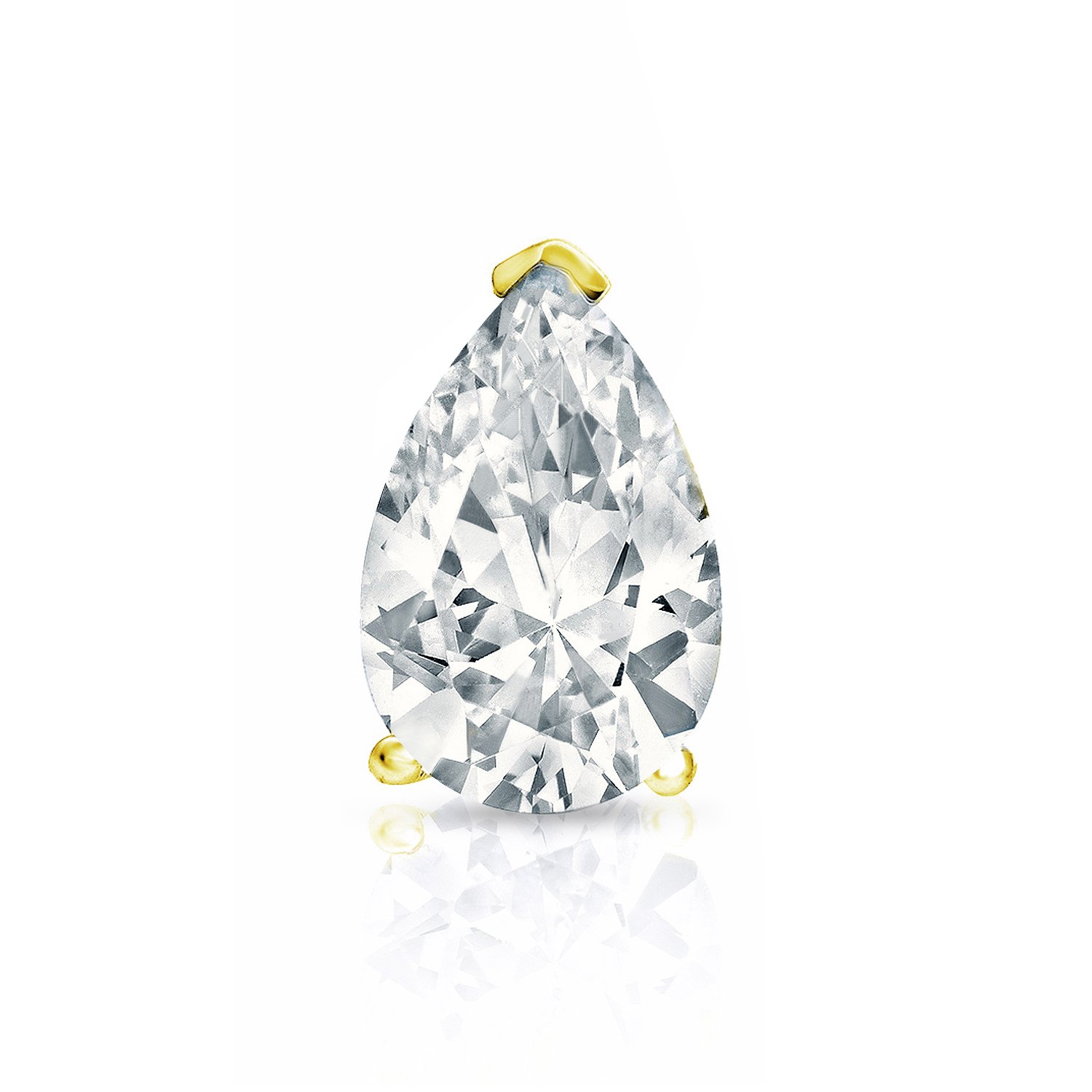 14k Yellow Gold Pear Diamond Simulated Cubic Zirconia SINGLE STUD Earrings V-Prong (1ct,Excellent Qu