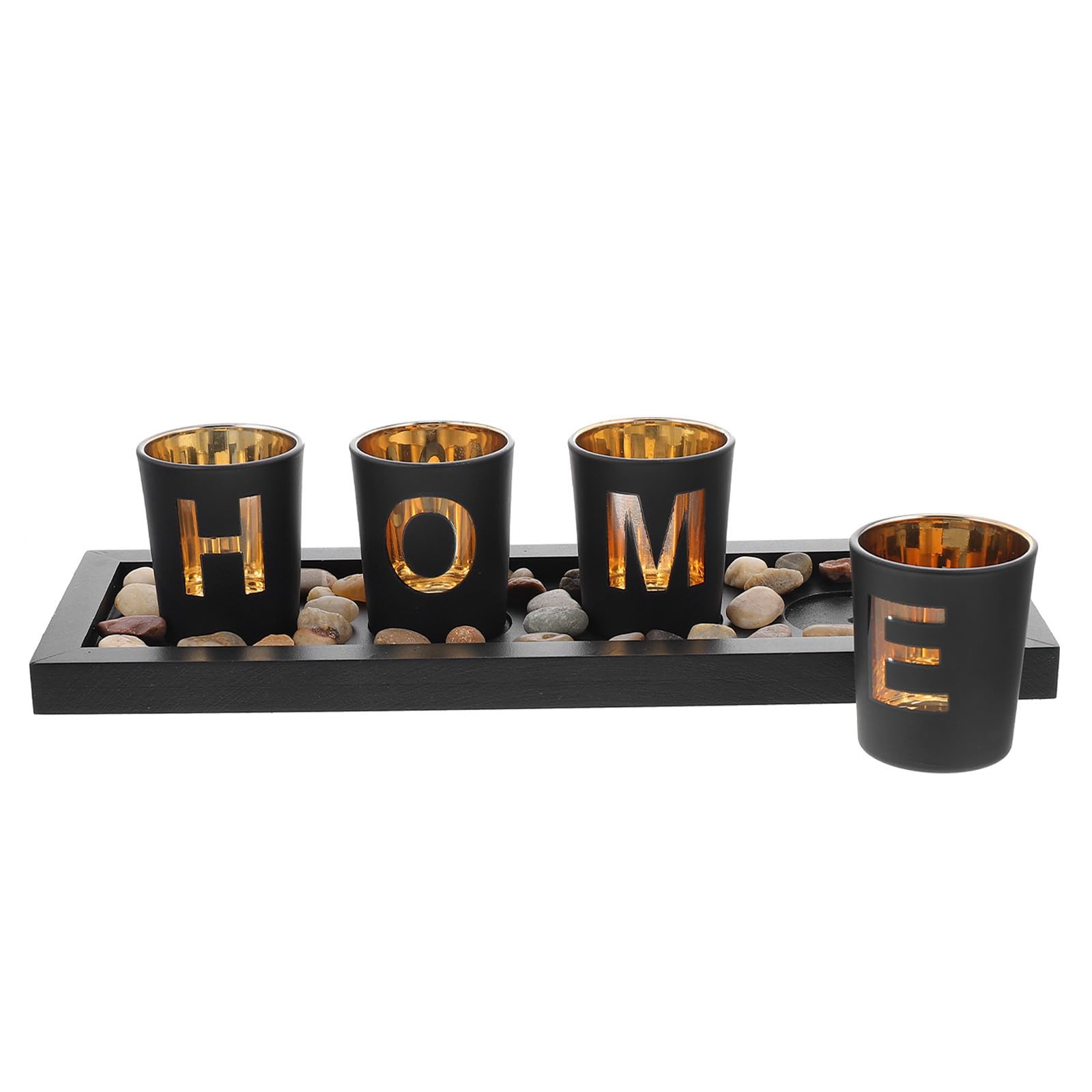 Portacandele in Vetro Nero Vassoio Decorativo in Legno, Design Semplice e Creativo, per Camera da Letto e Soggiorno