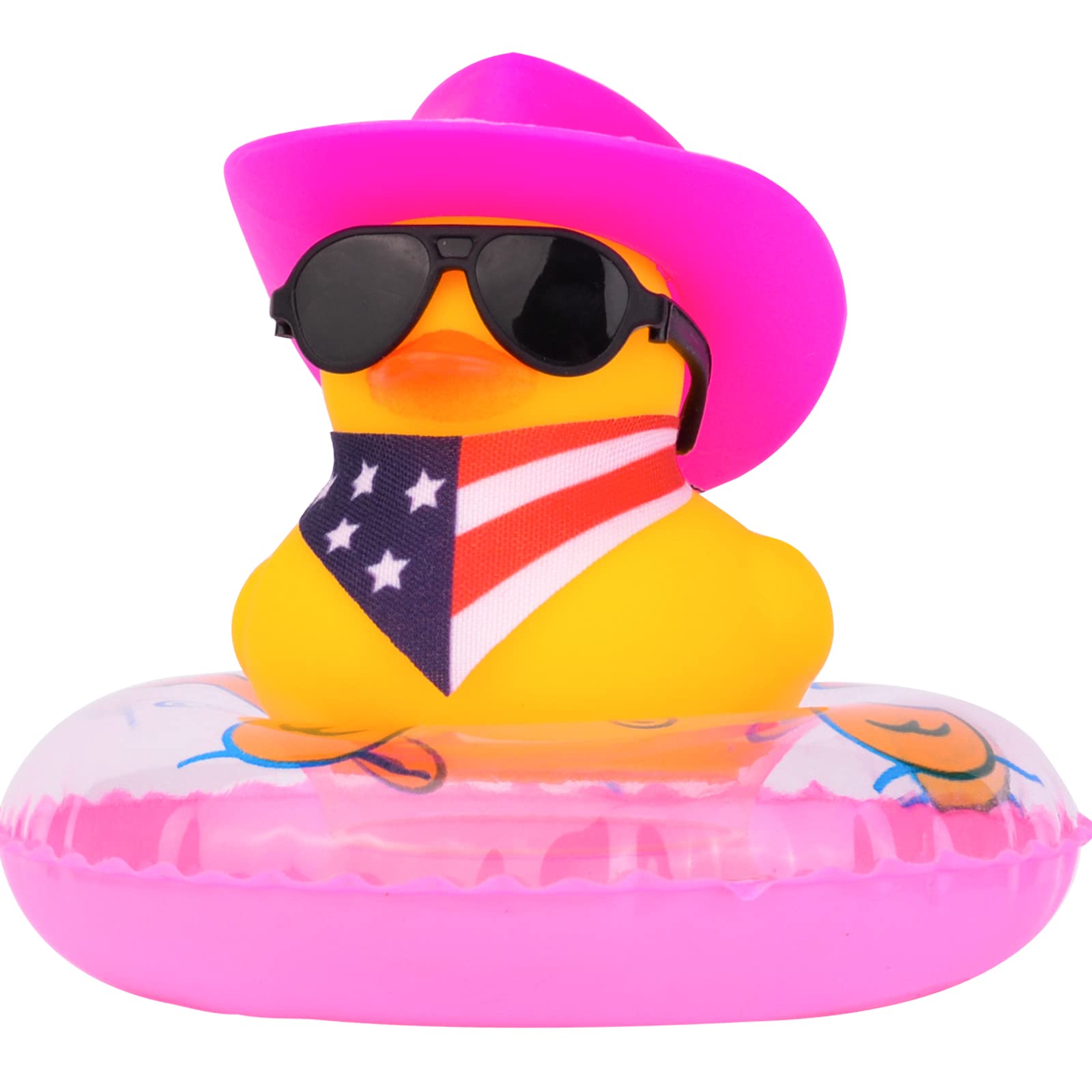 MuMyerMuMyer Cowboy Car Rubber Duck Yellow Duck Dashboard Decoration Cool Duck Car Ornaments with Mini Cowboy Hat Scarf Sunglasses Necklace Swim Ring