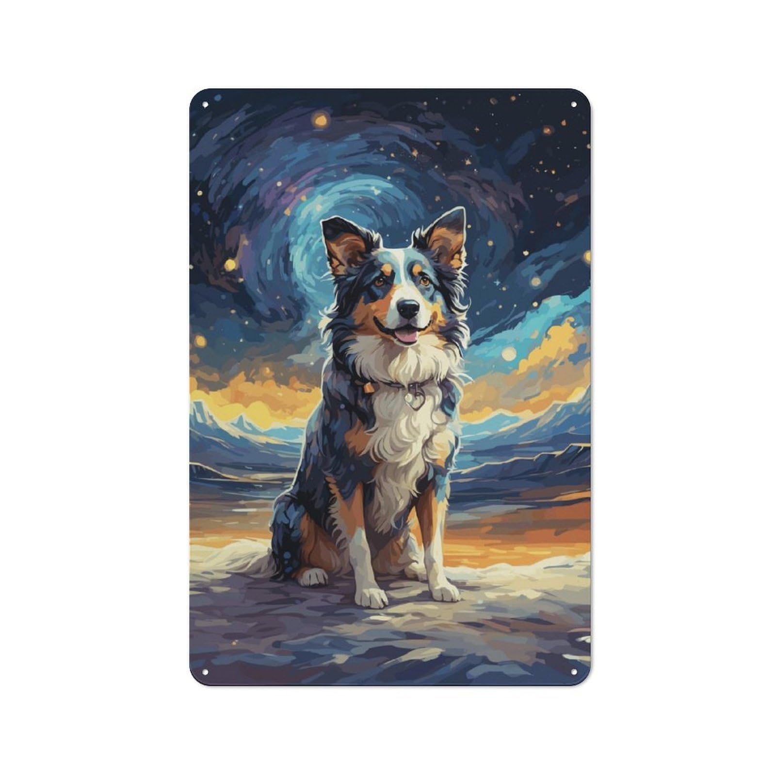 Junmoney Border Collie Starry Night Tin Wall Plaque 30X20cm With For Bar Or Restaurant, Autumn Wall Decor For Hospitality Decor Collectors