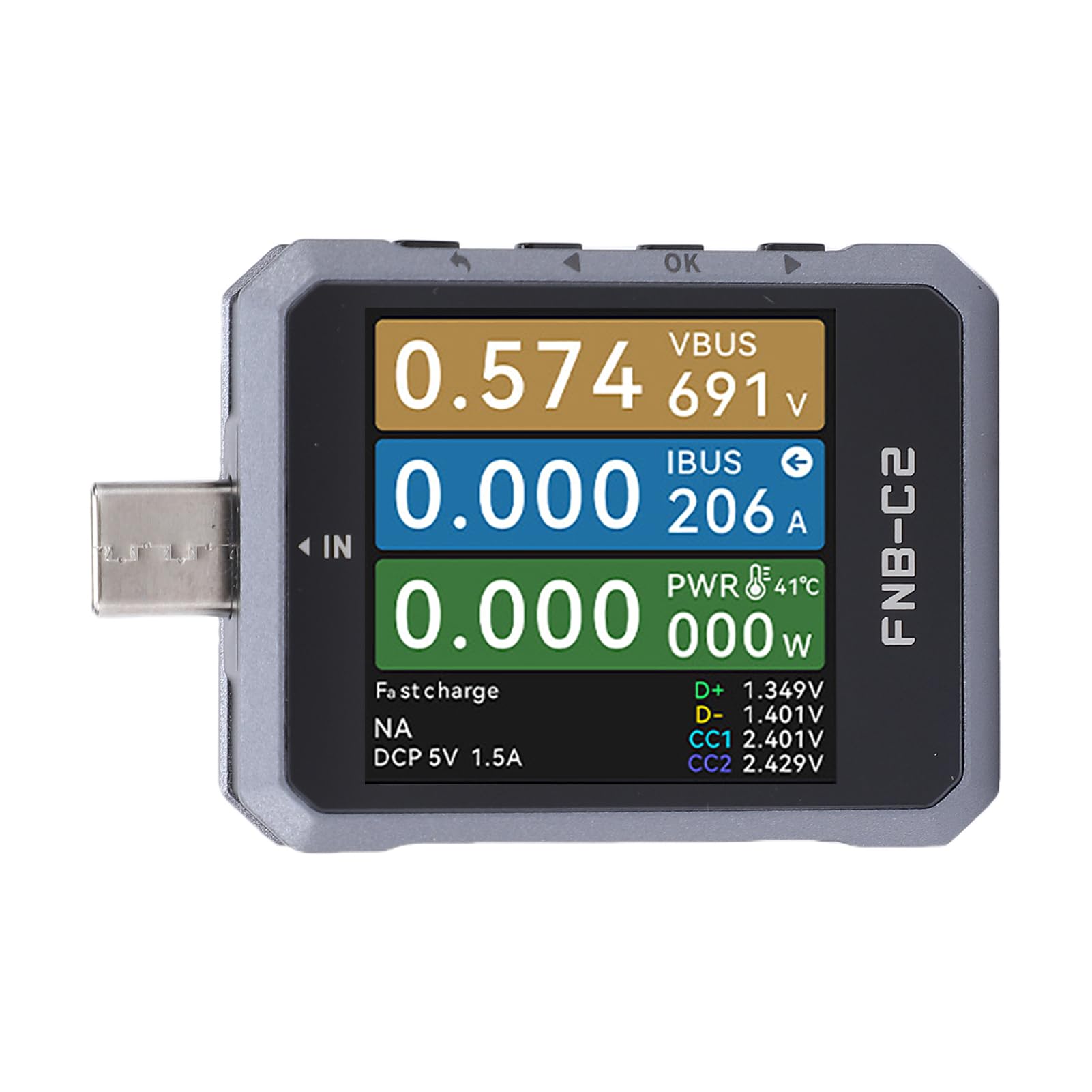 Dpofirs USB-Kabeltester, USB-Leistungsmesser mit 20-Bit-ADC und Schnellladeprotokollerkennung für QC PD SCP AFC VOOC WARP MTK PE-Protokolle, 50 V Hochspannung, 7-stellige Auflösung, Typ-C (FNB-C2)