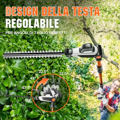 Litheli 20V 2-In-1 Tagliasiepi Telescopico，Potatore Telescopico Elettrico, Testa Inclinabile, Manico Telescopico, Con Una Batteria 2.0Ah Per Potatura E Rifinitura Rami - 3