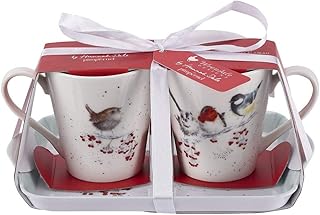 Portmeirion Home & Gifts Melamine X0011658930 Wrendale Christmas Birds Mug & Tray Set (2 Mugs), 180 milliliters