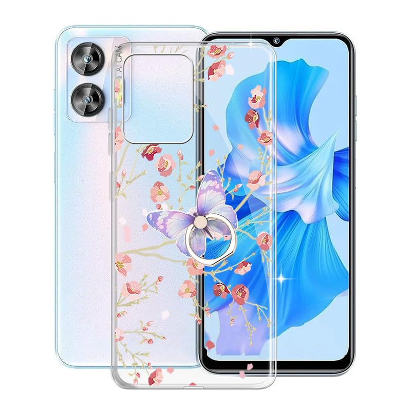 Phone Case for Oukitel C36 (6.56"), KJYFOANI Soft Shell Cover with 360° Rotation Ring Kickstand, Cute Pattern Design for Girl Woman, for Oukitel C36 Protection Case - Blooming