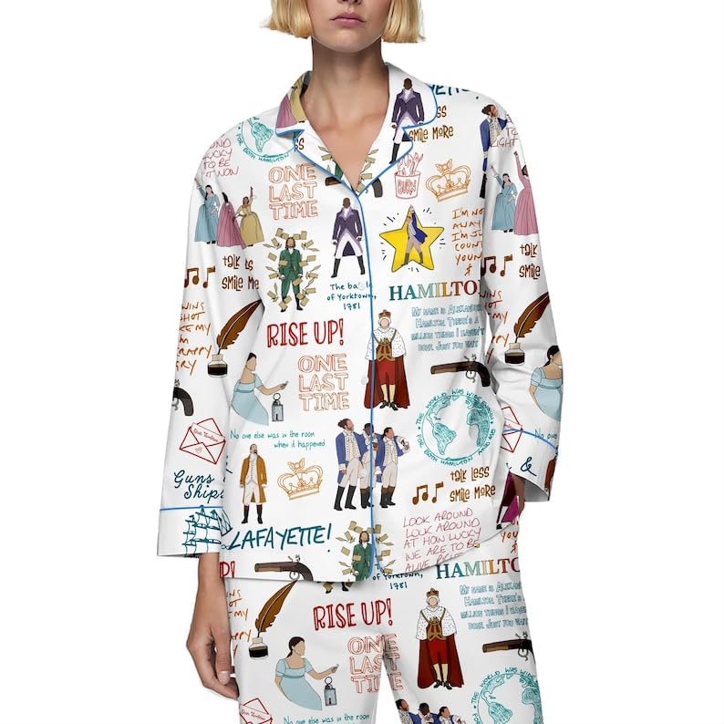 Hamilton Satin Pajama Set For Women, Hamilton Satin Gift Souvenir Gift 2 Pieces Pajamas2