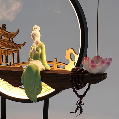 Miniatura 6 de TFCFL Soporte de incienso de reflujo con anillo de luz LED, estilo chino, quemador de incienso de flores, decoración del hogar, adorno de