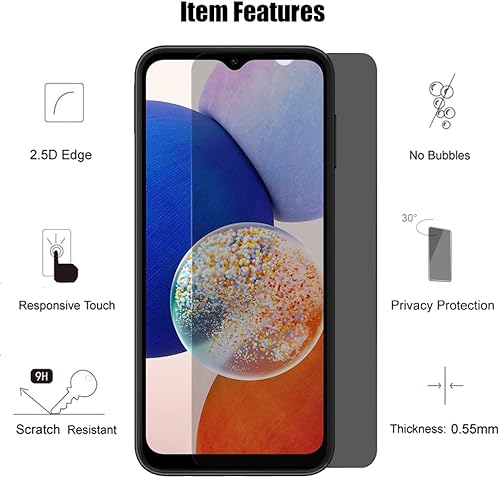 Miniatura 2 de (3+3) para Samsung Galaxy A14 4G / 5G (paquete de 3) Protector de pantalla de privacidad anti espía película de vidrio templado privado con
