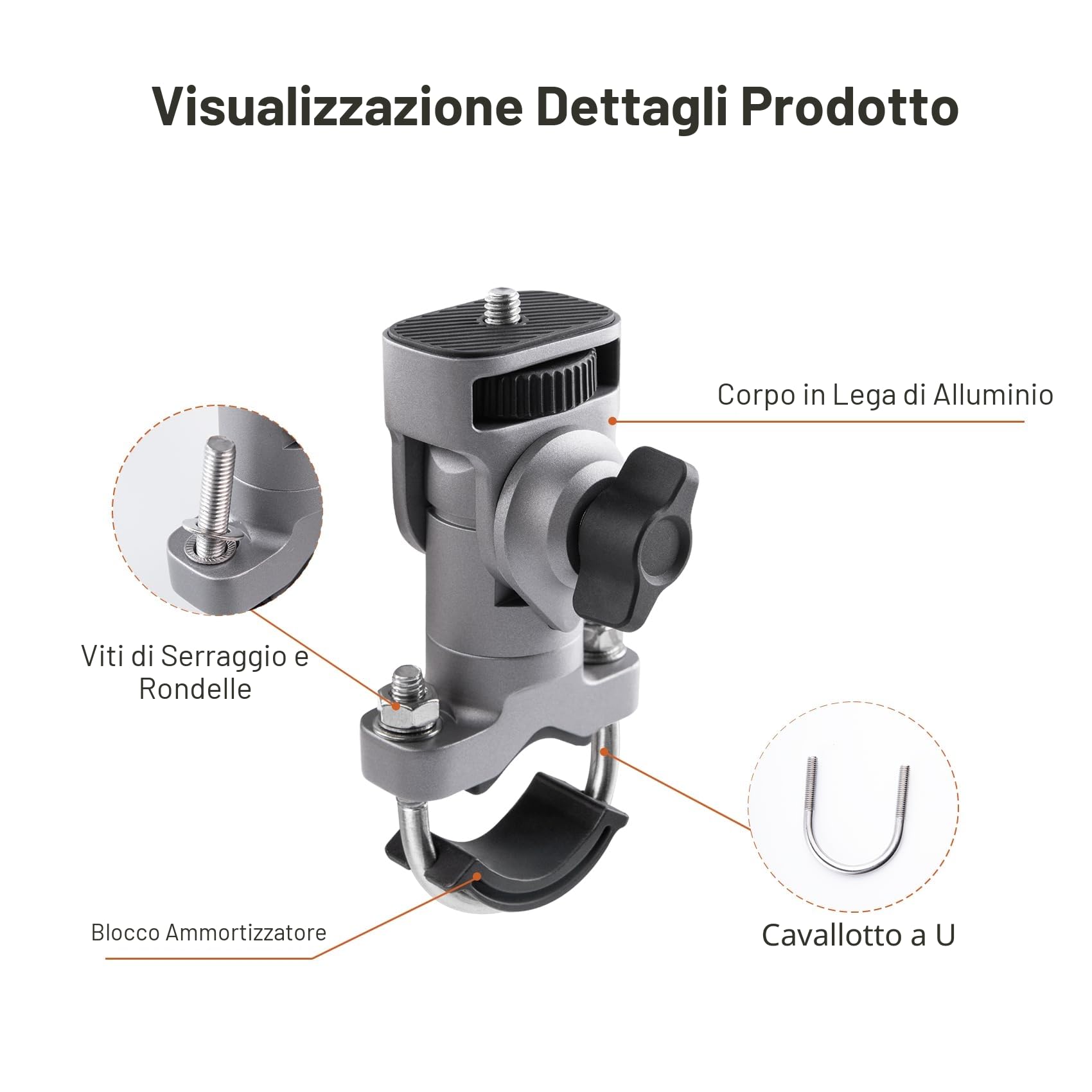 PGYTECH CapLock U-Bolt Montare Staffa in Lega di Alluminio per Insta360 Ace Pro 2/X5/X4, 2 Blocco Cuscino Montaggio Moto Bici con 1/4" Filettatura per Gopro, per DJI Osmo 360/Action/Pocket Accessori