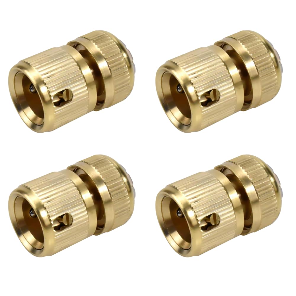 Dunnet Tools 4 Pack 1/2 Inch Garden Hose Quick Connector Brass Quick Hose End Connector Nozzle Connect Kit for Kitchen Garden Outdoor 1/2" End Tap Spray Gun Attachment Hosepipe Connectors