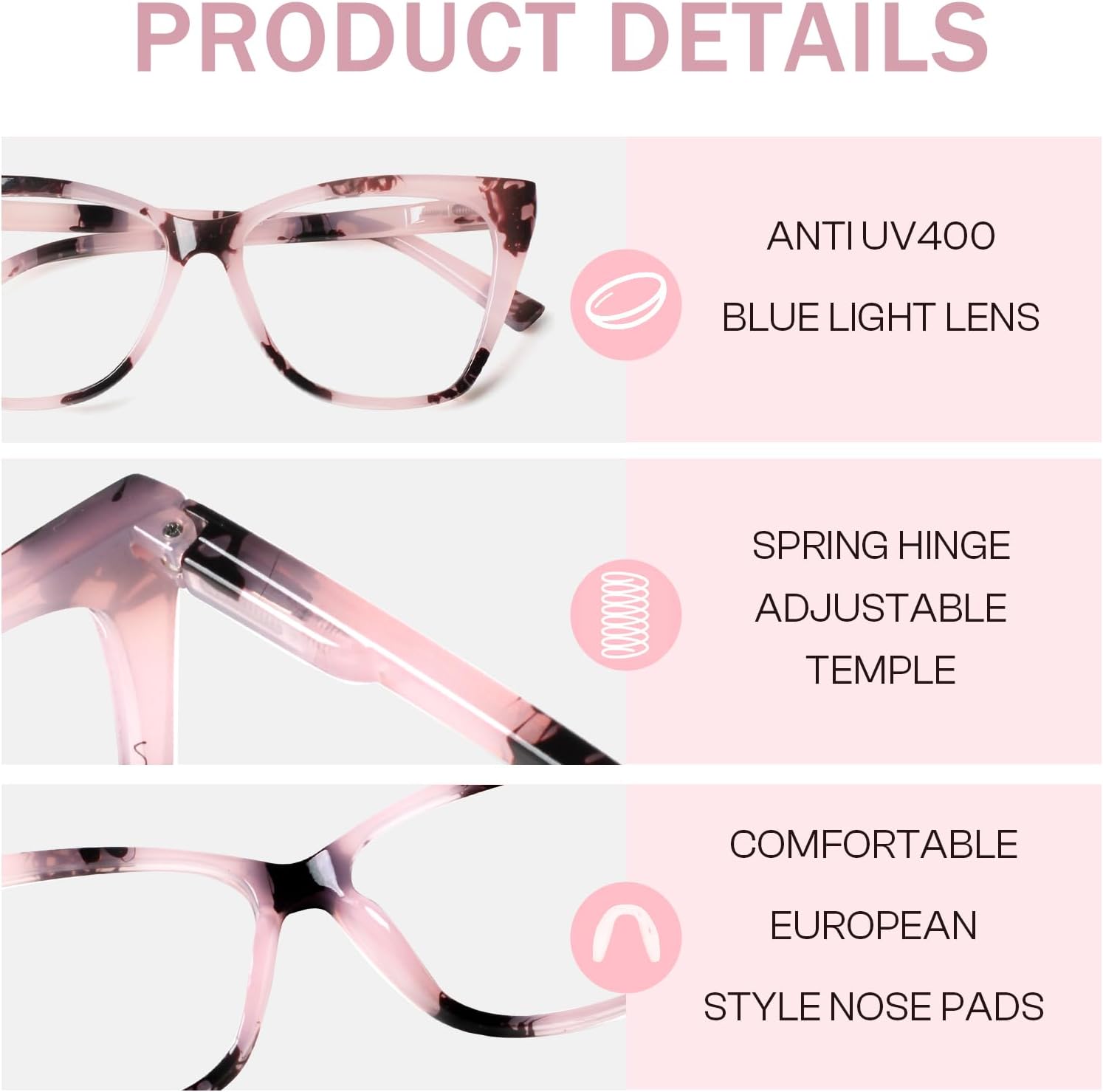 Oversized Reading Glasses for Women Stylish Cat Eye Glasses Blue Light Blocking Computer Readers with Spring Hinge - Image 3