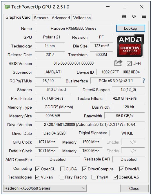 Image of Radeon RX 550 pci e x8 Graphics Cards, 4GB, GDDR5, 128-Bit, VGA /DVI-D /HDMI, Video Cards for PC Gaming, Desktop Computer GPU, for Mini ITX, Low Profile