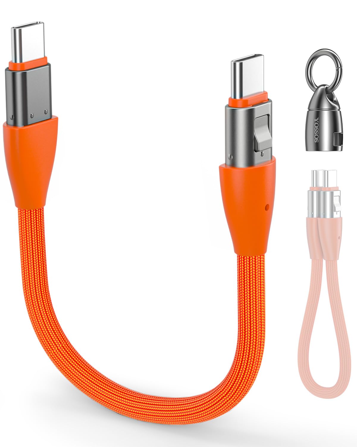 Cable de carga corto USB C a USB C PD de 240 W (paquete de 1), llavero de 6 pulgadas, cable de carga rápida USB C trenzado de nailon compatible con iPhone 17/16/15 Samsung Galaxy Laptop Tablet
