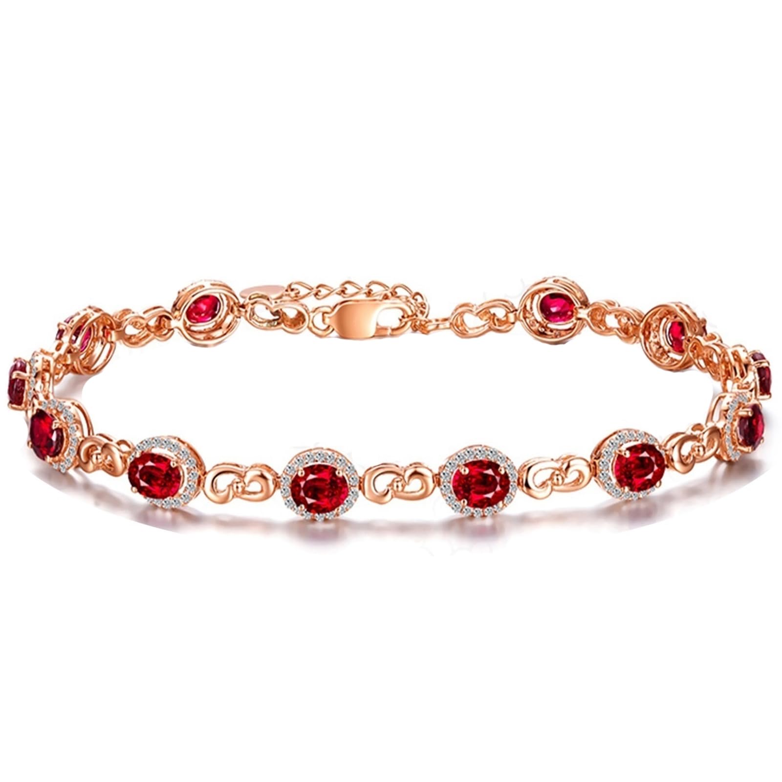 Bracciali Oro Rosa Donna 18k/14k/9k, Bracciale Rubino Sintetico Donna 3.2ct 16-18 cm Estensione 4 cm con Moissanite, Braccialetto da Sposa Fidanzati