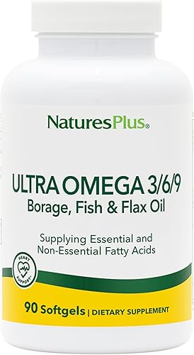 NaturesPlus Ultra Omega 3 6 9 - 1200 mg, 90 cápsulas blandas - Aceite de borraja, aceite de pescado, suplemento de aceite de lino, promueve la salud