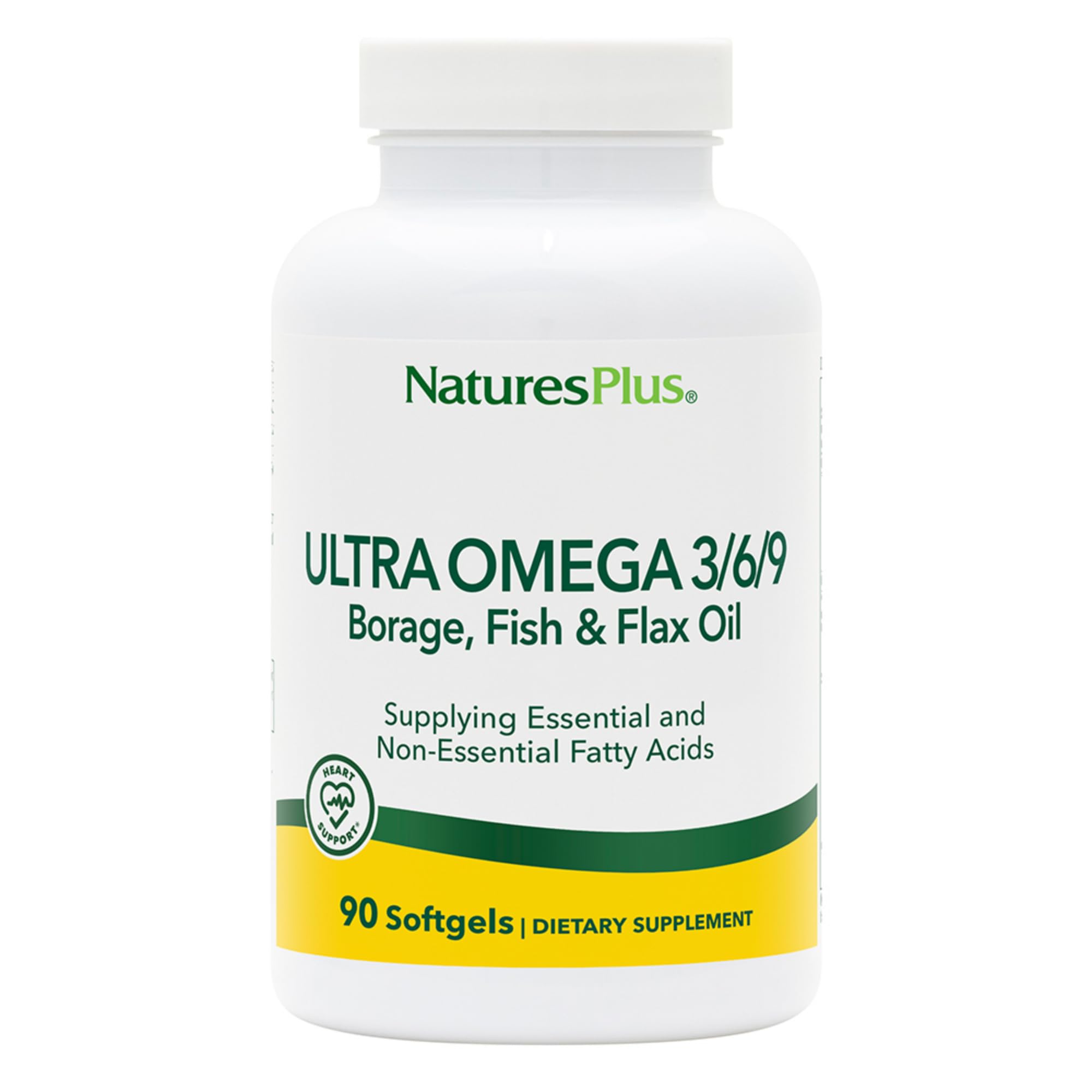 NaturesPlus Ultra Omega 3 6 9-1200 mg Omega Blend from Borage Oil, Fish Oil, Flax Oil - Gluten Free, Non-GMO - 90 Softgels