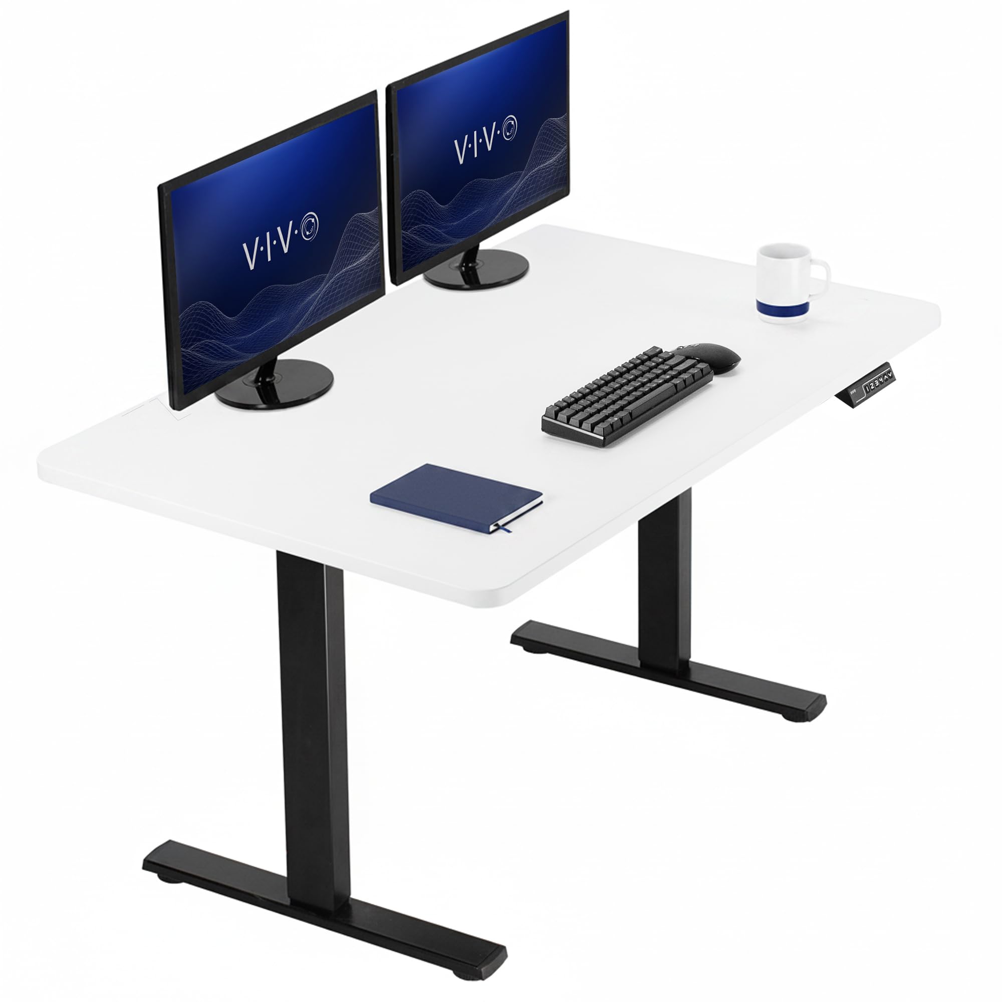VIVO Electric 43 x 24 in Standing Desk, Memory Height Adjustment, 1B Series, Holds 220 lbs, One-Piece White Top, Black Frame, DESK-KIT-1B4W