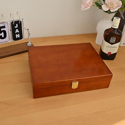 Miniatura 6 de Caja del tesoro de madera vintage con pestillo de latón, marrón