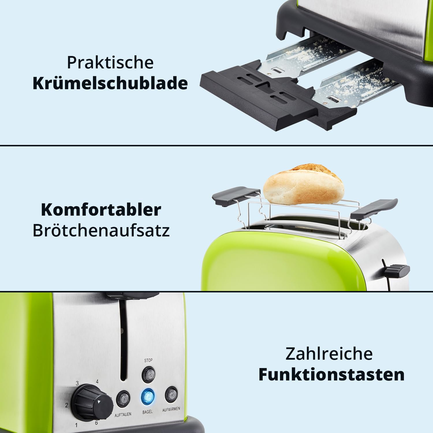 KHG Frühstücksset Wasserkocher Toaster Kaffeemaschine 1,7 Liter 360° Sockel Kalkfilter 6 Röststufen LCD-Display