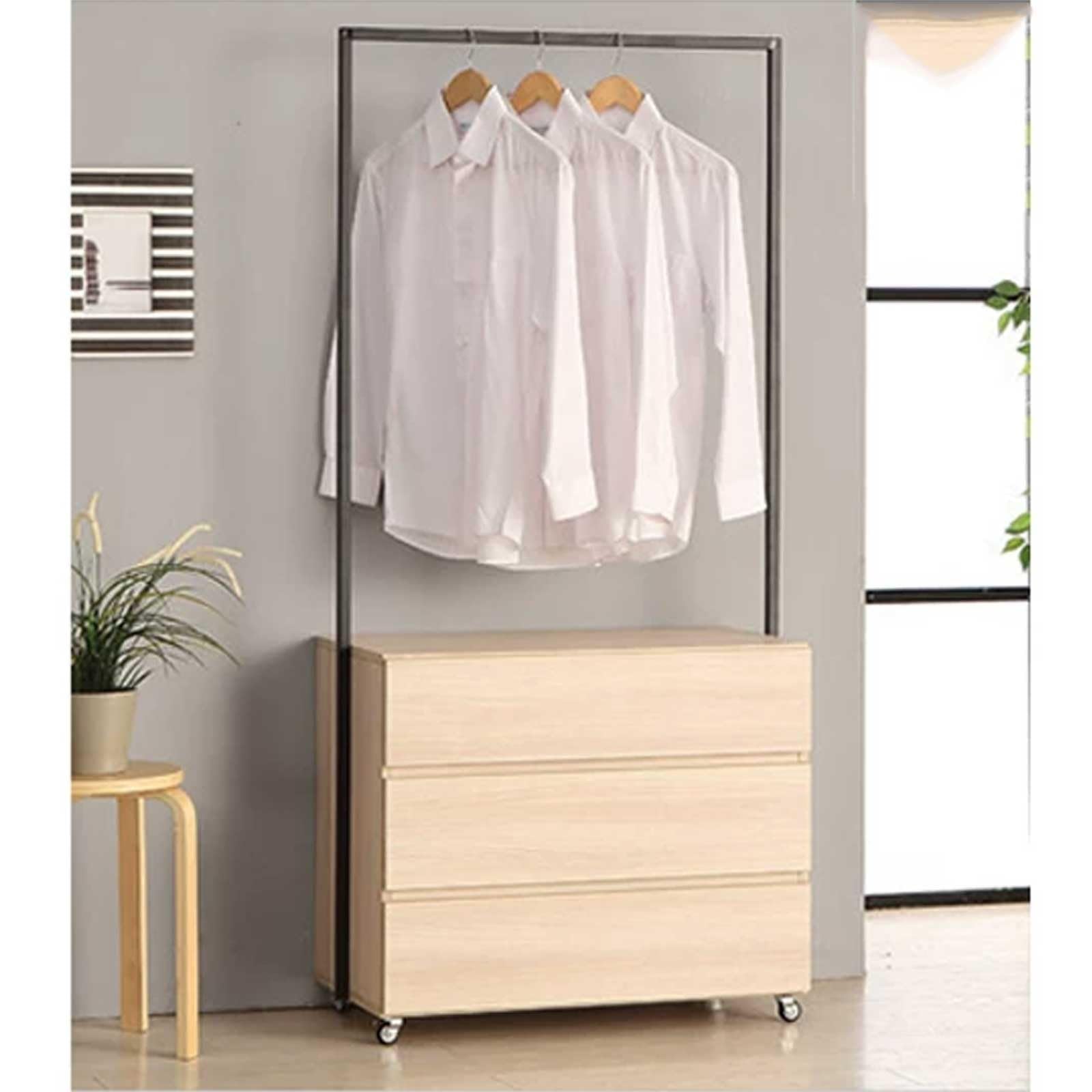 Kiboncy D Freestanding Clothing Rack With 2/3/4/5 Rawers, Soli Woo Garment Rack, Hall Tree For Bedroom, Entryway, Closet(,0.8M(3Drawers))