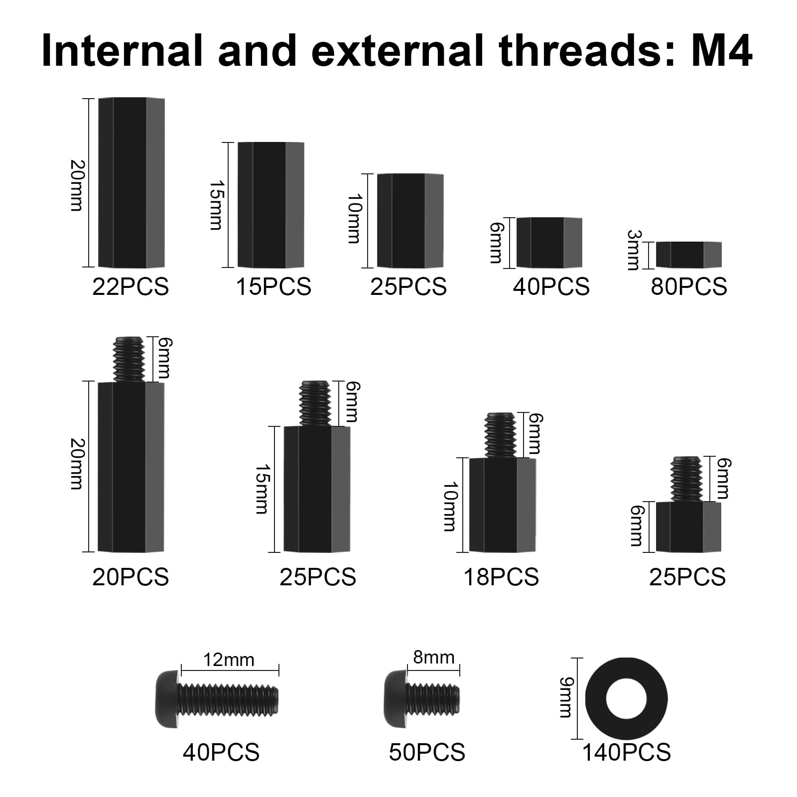 500PCS M4 Male Female Nylon Hex Spacer Standoffs Screws