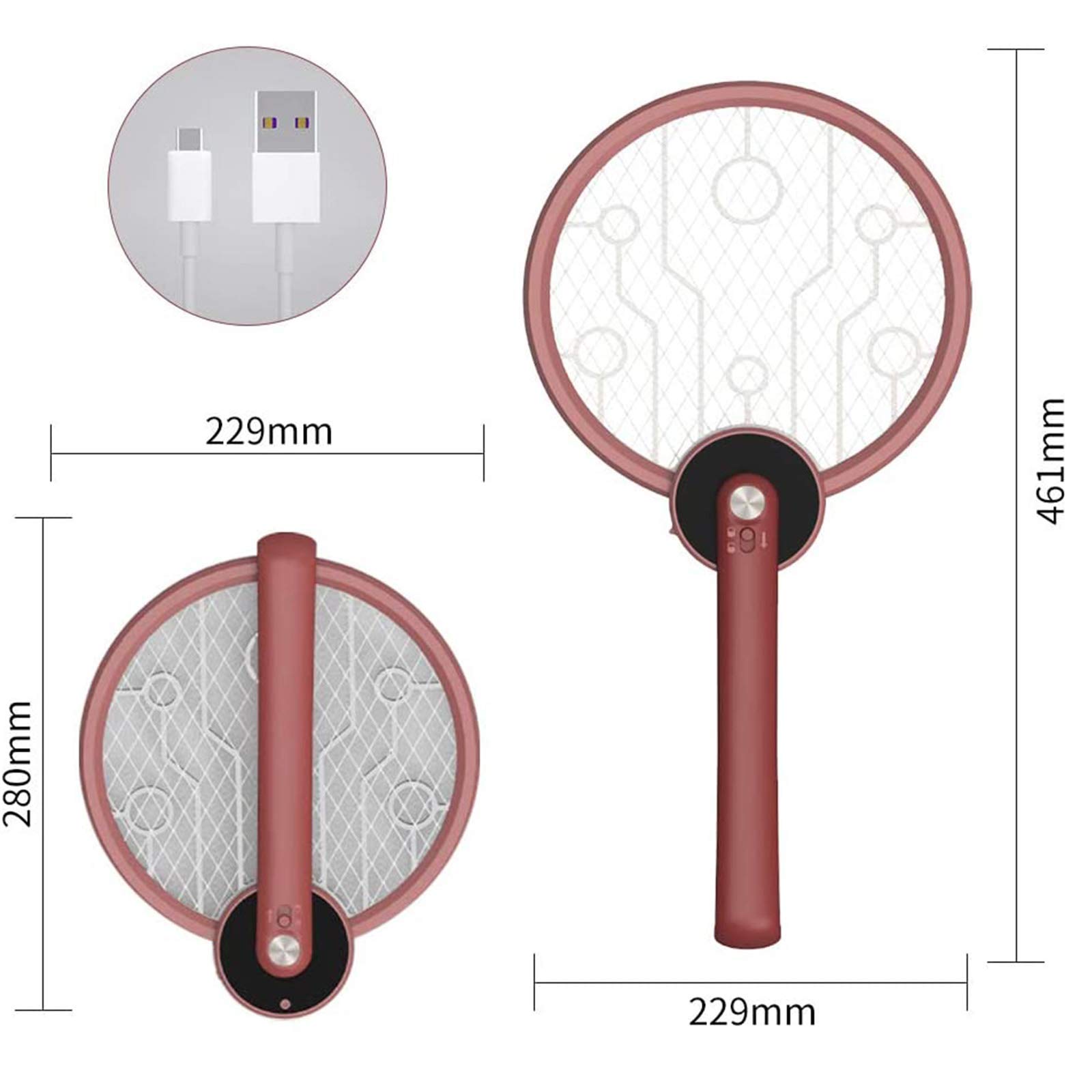 Racchetta Elettronica Fly Swatter, Racchetta Pieghevole e Lampada Anti-Zanzara con Luce UV, Illuminazione a LED, USB Ricaricabile, 3 Strati di Rete di Sicurezza, Perfetta per Interni ed Esterni
