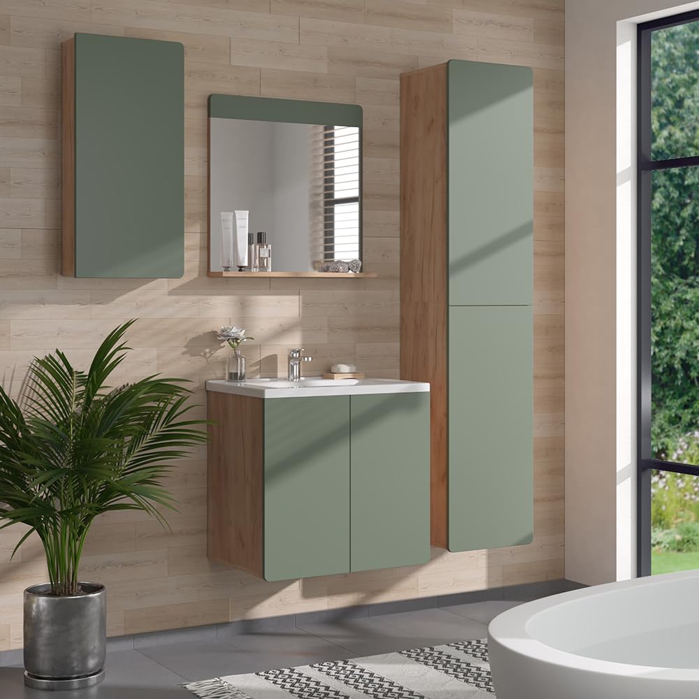 Vicco Armoire Suspendue Izan, Vert/Force de l'or Chêne, 36.6x76.6cm, à Suspendre au Mur pour Combiner avec d'autres Meubles de Salle de Bain Izan