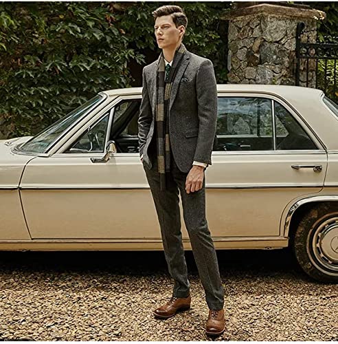 Tweed Suits for Men Slim Fit 3 Piece Suit Double Breasted Herringbone Wool Suits Wedding Prom Bussiness3