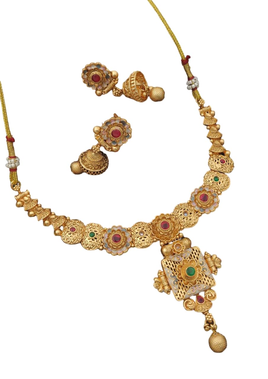 instaZONE Rajwadi Fancy matte Finish Gold Plated stylish Antique polish traditional new latest trendy design Necklace, Earrings for women girl (B0D7XCPM8Q) Amazon Price History, Amazon Price Tracker