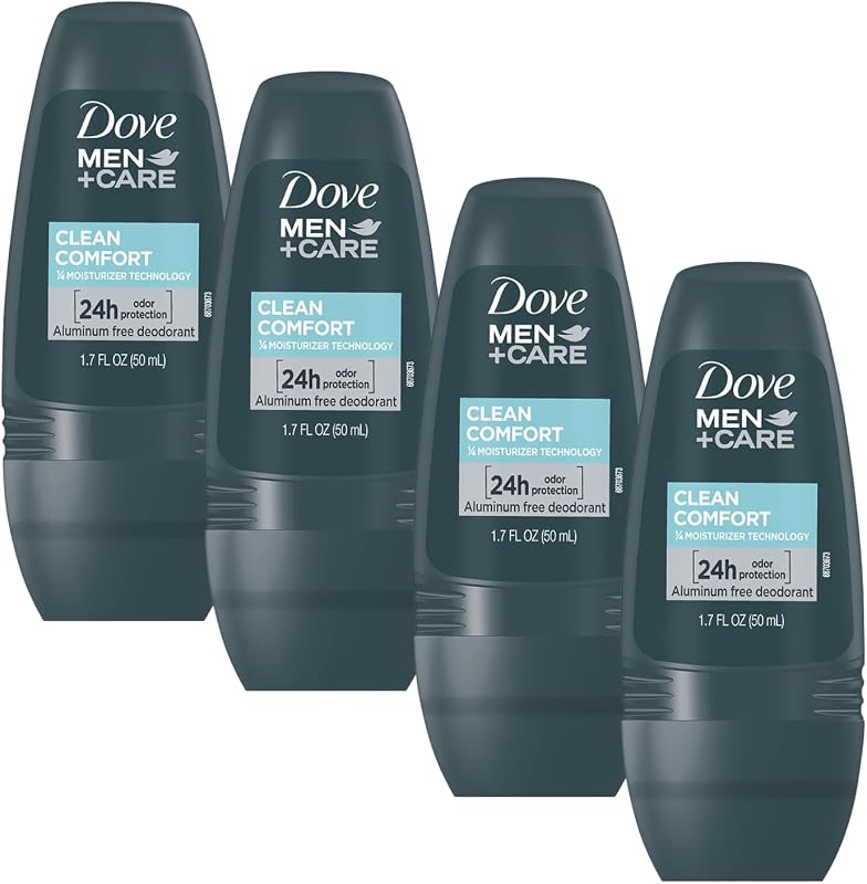 Desodorante roll-on Dove Men+Care Clean Comfort sem alumínio, Pacote com 4 frascos