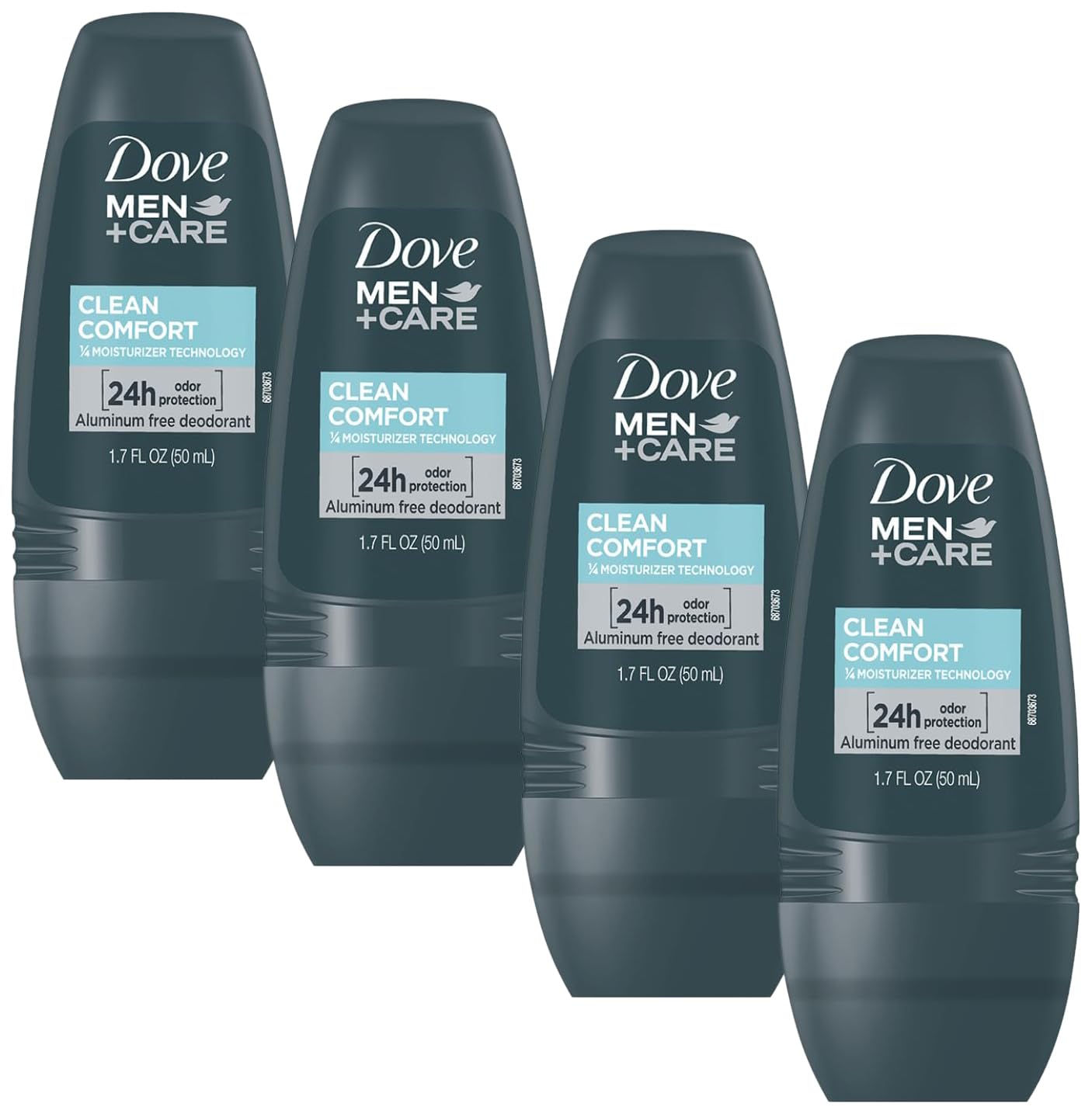 Dove Men+Care Clean Comfort Roll on Deodorant, Aluminum Free, For All Day Underarm Odor Protection, 4-Pack, 1.7 Fl Oz Each, 4 Bottles