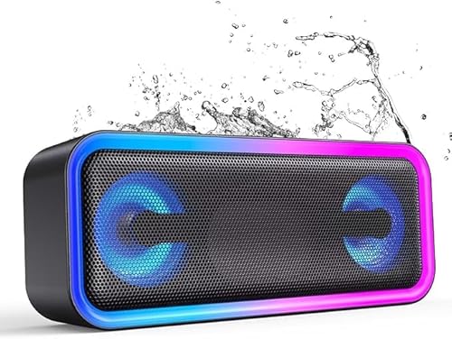 MEGUO A8 PRO Wireless Bluetooth Speaker, 20W Sound, IPX6 Waterproof, Portable with Strap, 20-Hour Playtime, RGB Light Show, Deep Bass, Crystal-Clear Treble, for Outdoors, Travel,Party
