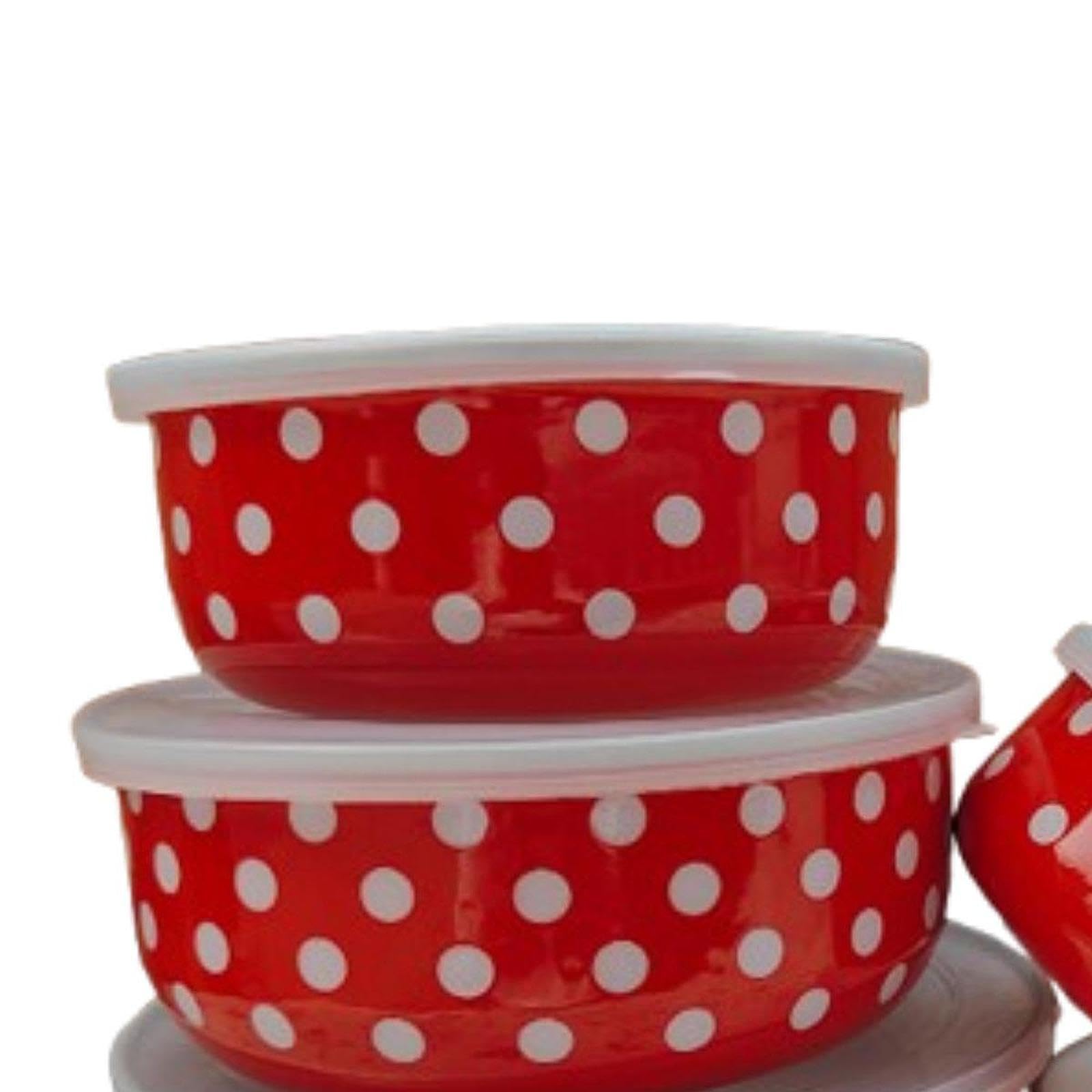 Sharplace 5pcs Email Bedeckte Schalen Lagerbehälter Tabelle Geschirr Mehrzwecknistlager -Set Früchte Salatschalen zum Vorbereiten des Backens, Rot