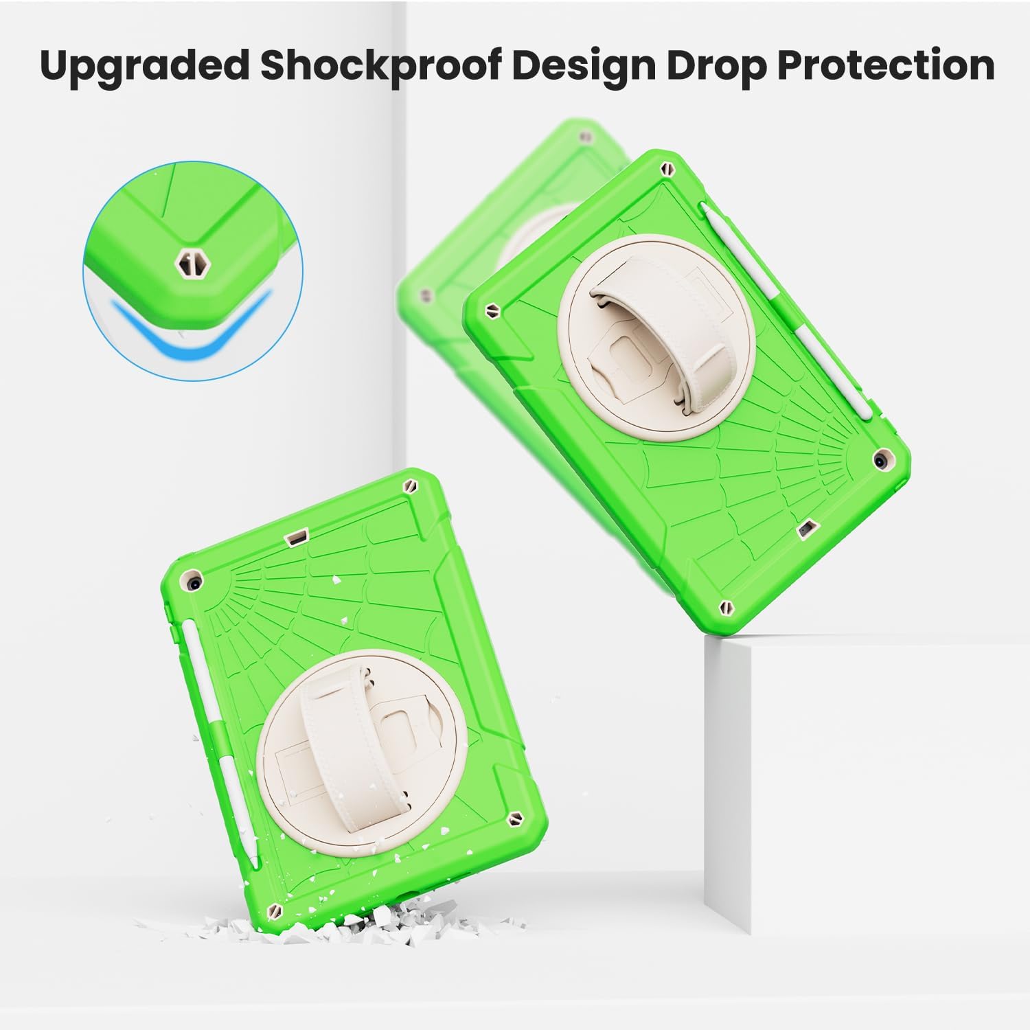 for iPad 9th Generation 2021/ iPad 8th Generation 2020/ iPad 7th Generation 2019 Case, with Screen Protector, Pencil Holder [360° Rotating Hand Strap] & Stand, for iPad 10.2 inch (Green)