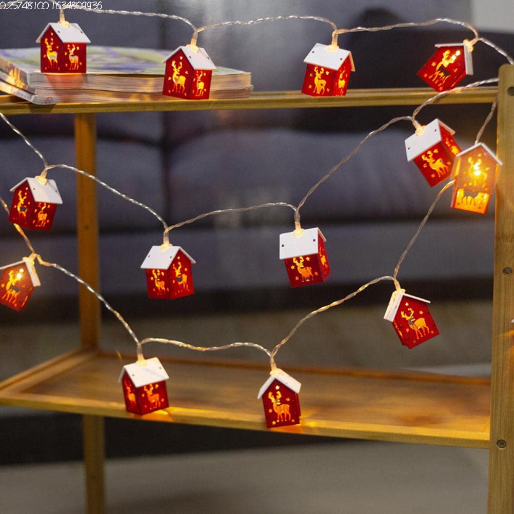 Fencelly Little Wooden Houses String Lights,1.5Meter 10LED Battery Operated String Lights for Xmas Garden Patio Party Christmas Tree, Indoor Outdoor Celebration Lighting