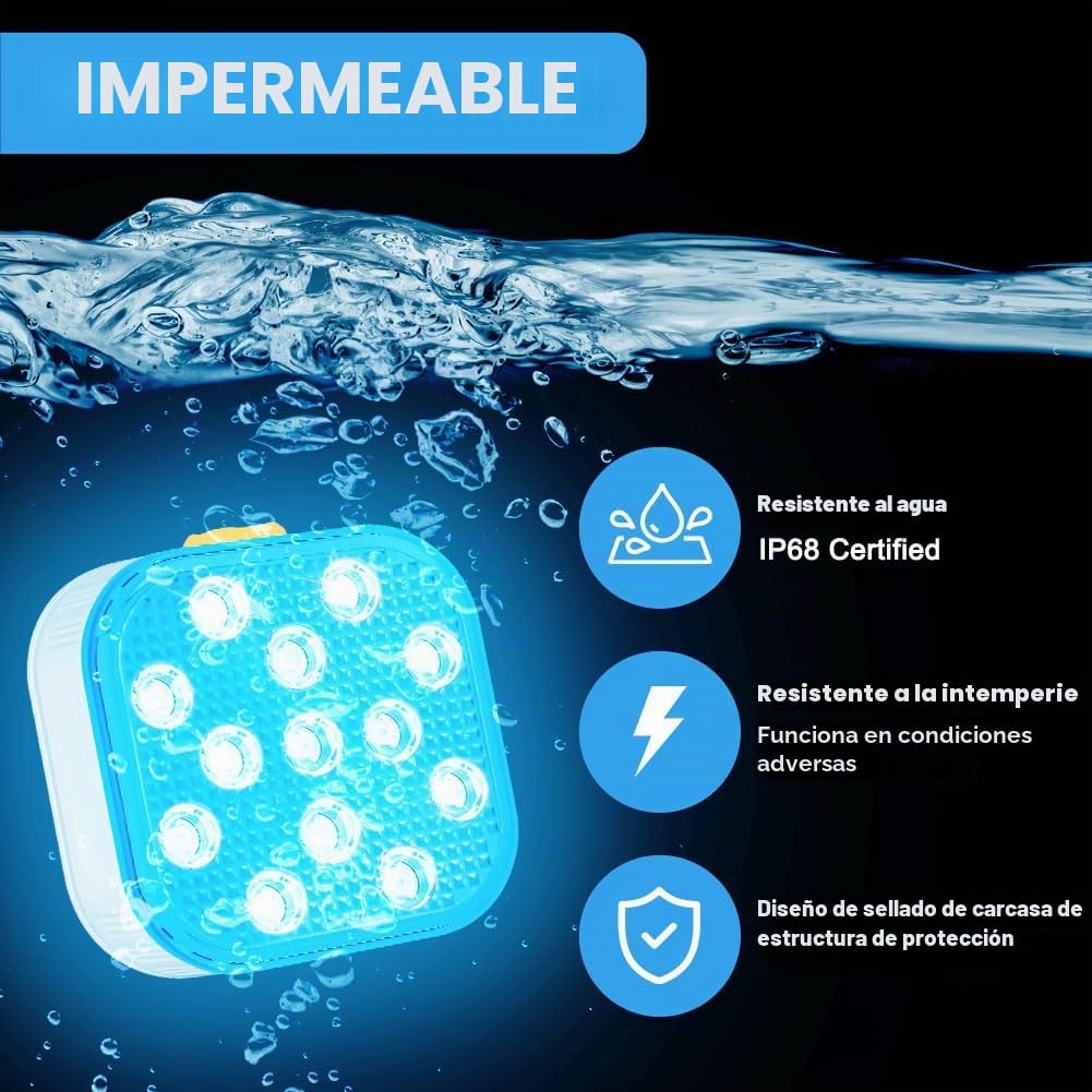 Vicloon Luces LED Sumergibles Recargables, 2PCS Luces LED Piscina Desmontable con Mando, Impermeable IP68, RGB Cambiante Bajo el agua Luz para Fiesta Florero de Navidad Tina de