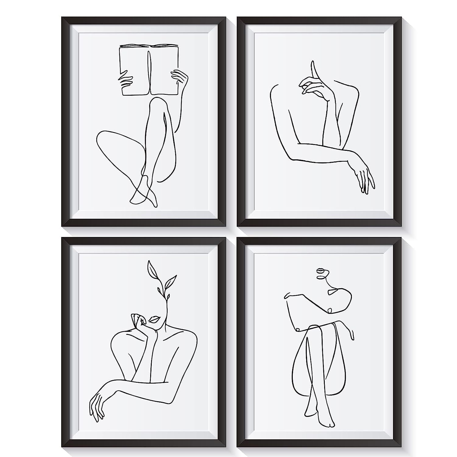 easin Set of 4 Minimalist Aesthetic Drawing Wall Art Prints for Bedroom, Living Room, Home Decor, Black & White Poster (UNFRAMED, 8 x 10 inches)