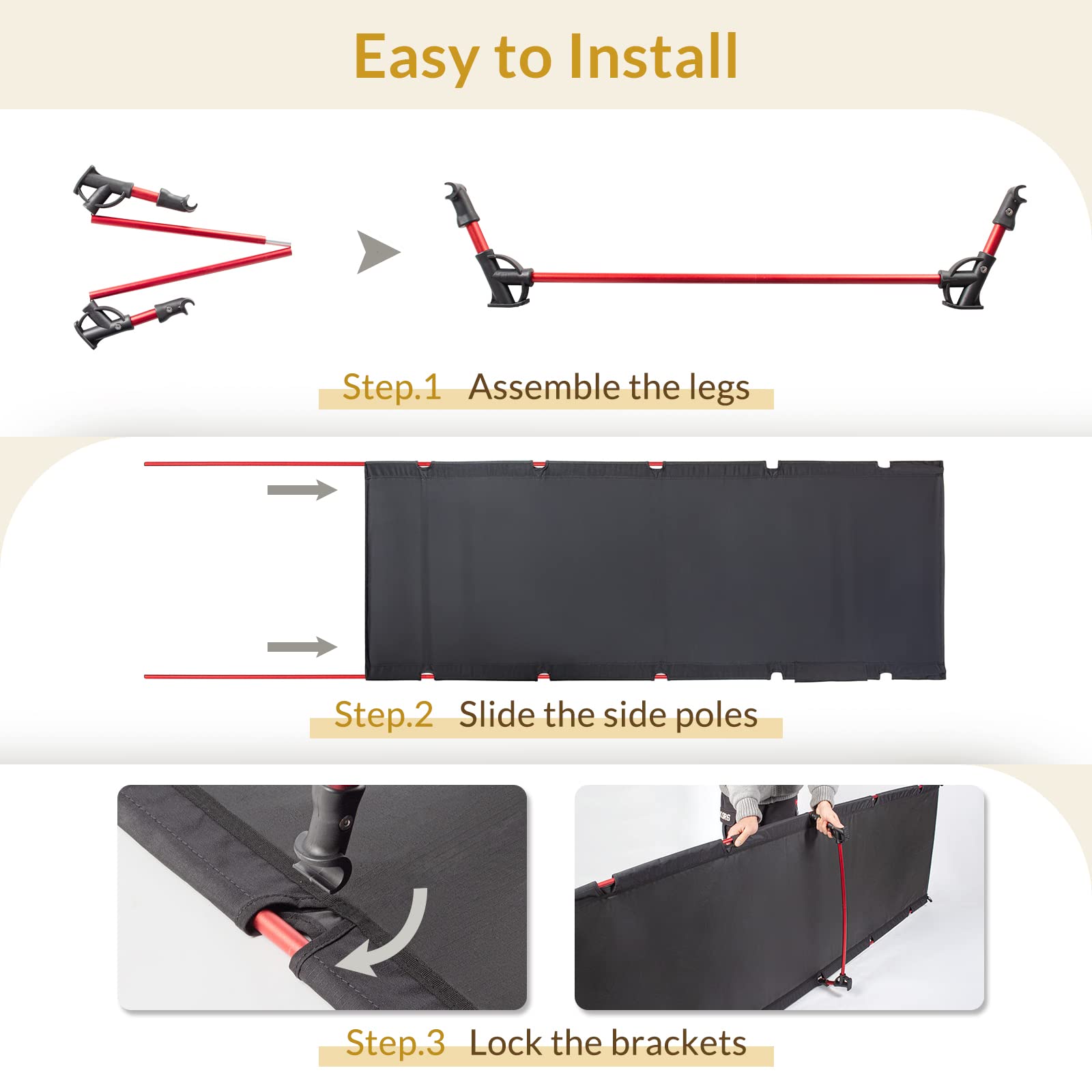 Leogreen Lit de Camp Pliable, Lit Camping Pliable, 192x70x17cm, Noir | Ultra léger Compact Solide et Durable, Charge maximale 150kg, pour Les tentes, Les randonnées en Plein air, Les Voyages