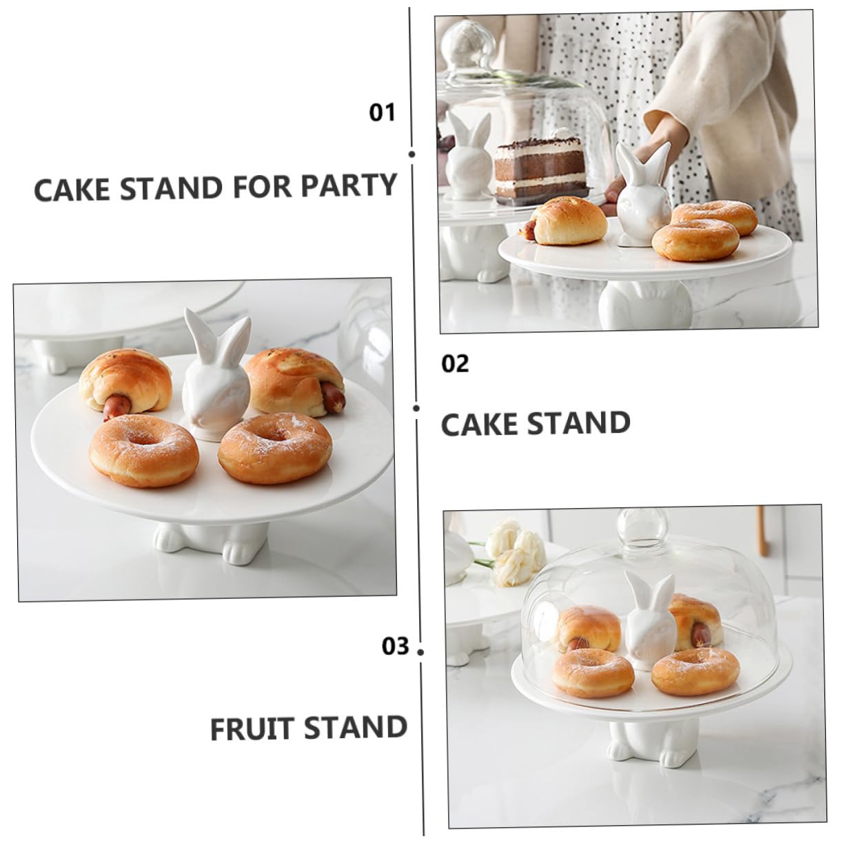 Alipis Alzatina Superficie Liscia e Resistente alla Corrosione in Ceramica Bianca, Piatto Porta Frutta e Snack per Torte a Forma di Coniglio per Compleanni e Feste